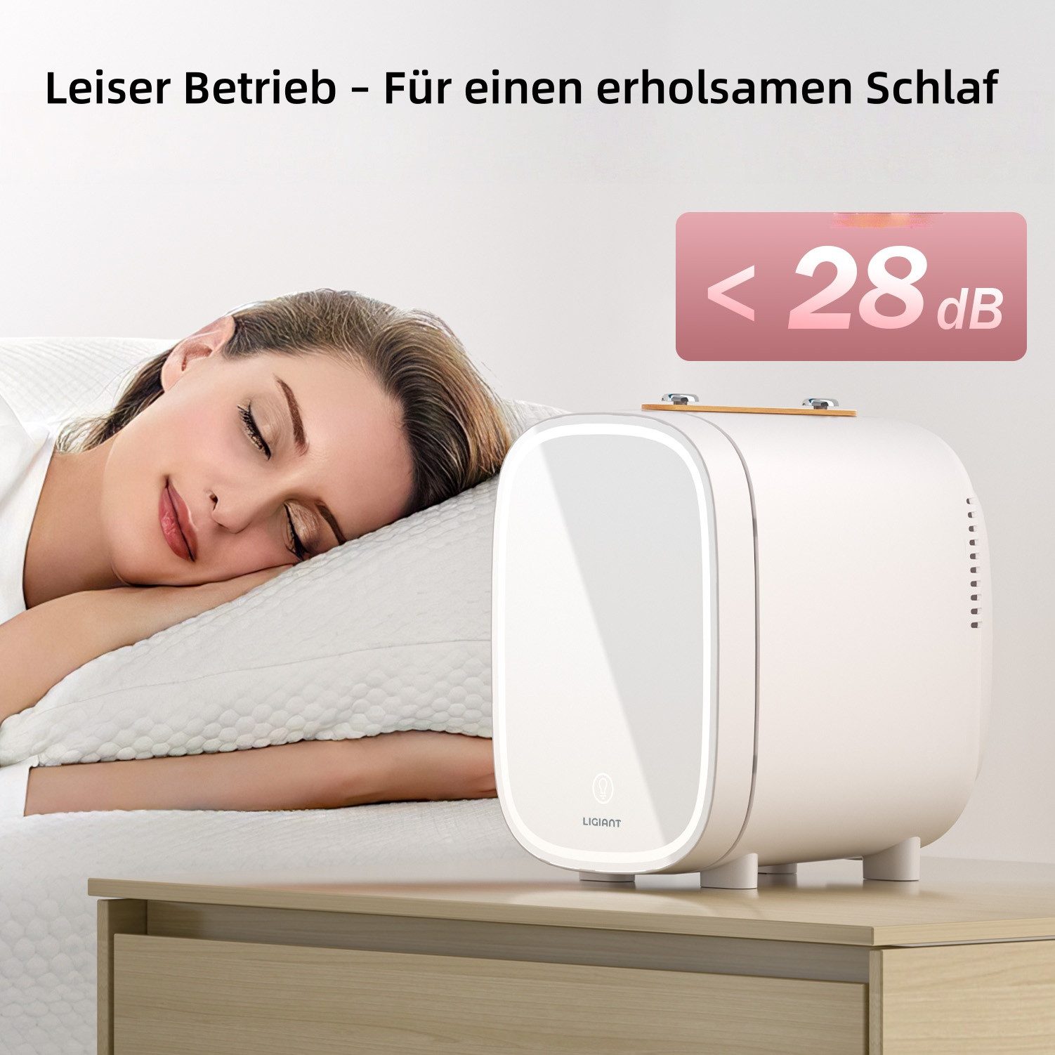 DOVAMAN Kühlbox 4L Mini Kosmetik Kühlschrank mit LED-Spiegel, 4 l, Kühl & Heizfunktion, für Schlafzimmer, Büro & Auto