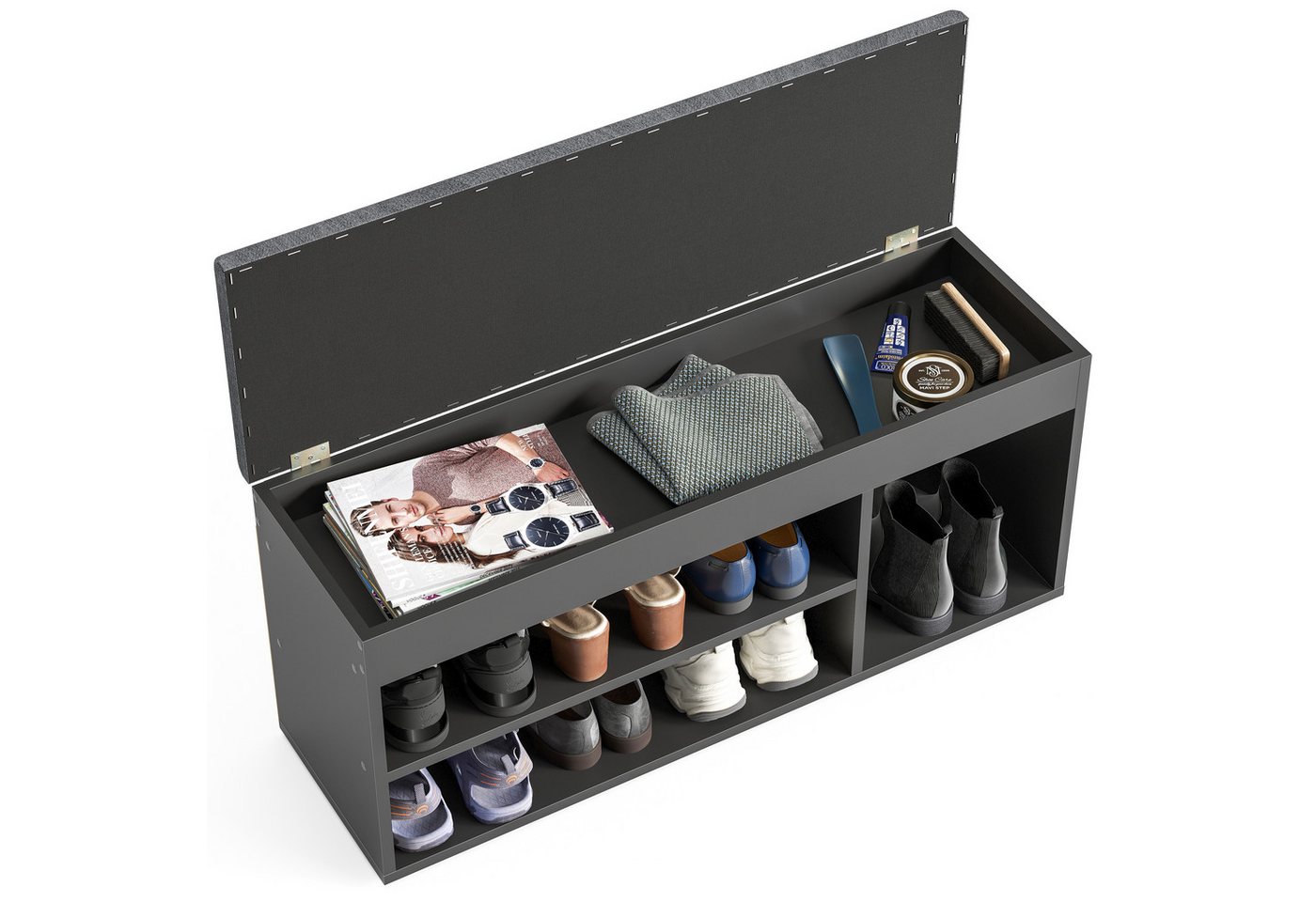 KOMTO Schuhbank Mit Sitzfläche Schuhregal Bank mit Stauraum Schuhschrank mit Sitzbank, für 6 bis 8 Paar, Spanplatte, Sofia 100 x 48 x 32 cm