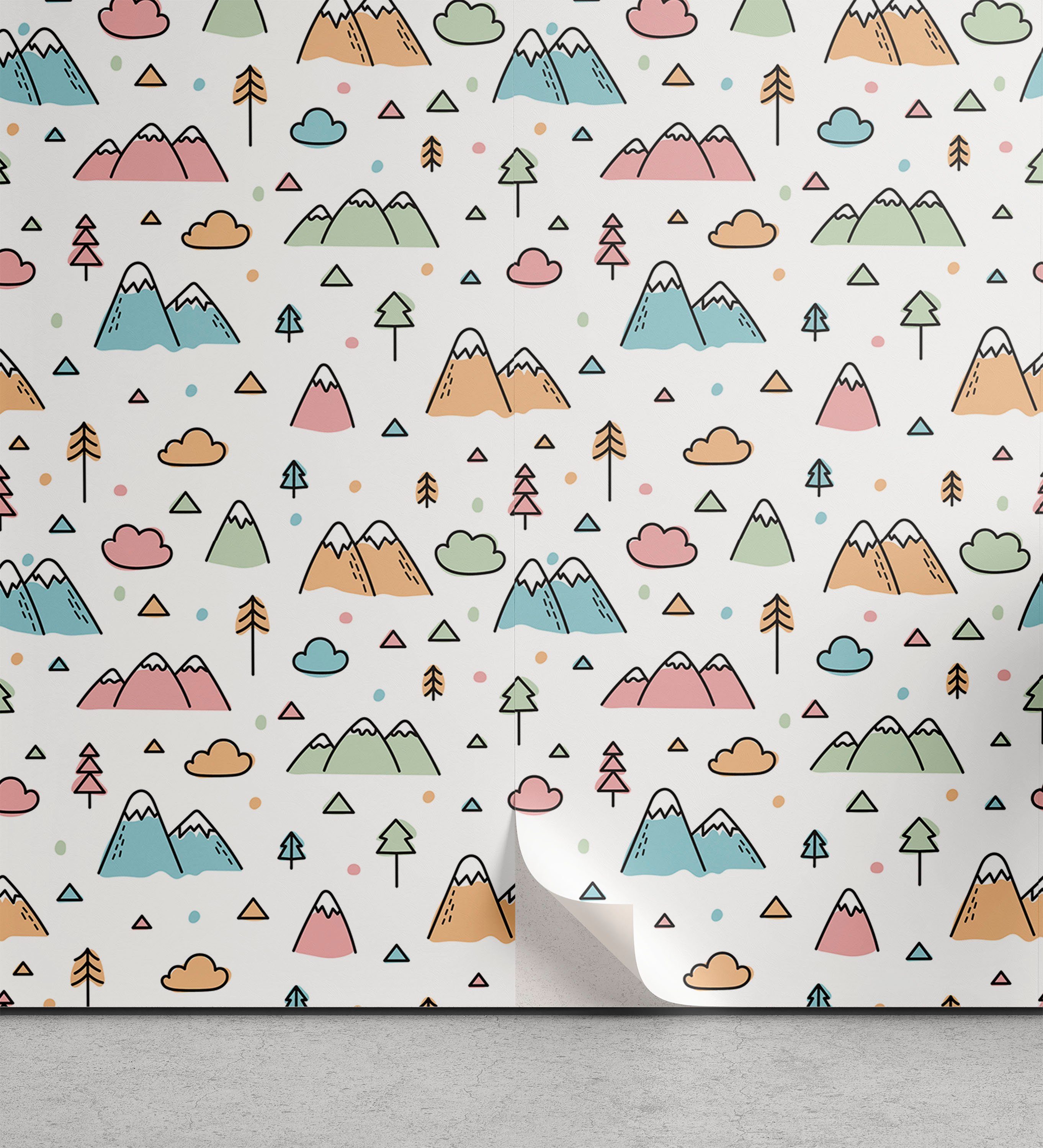 Abakuhaus Vinyltapete selbstklebendes Wohnzimmer Küchenakzent, skandinavisch Berge und Bäume