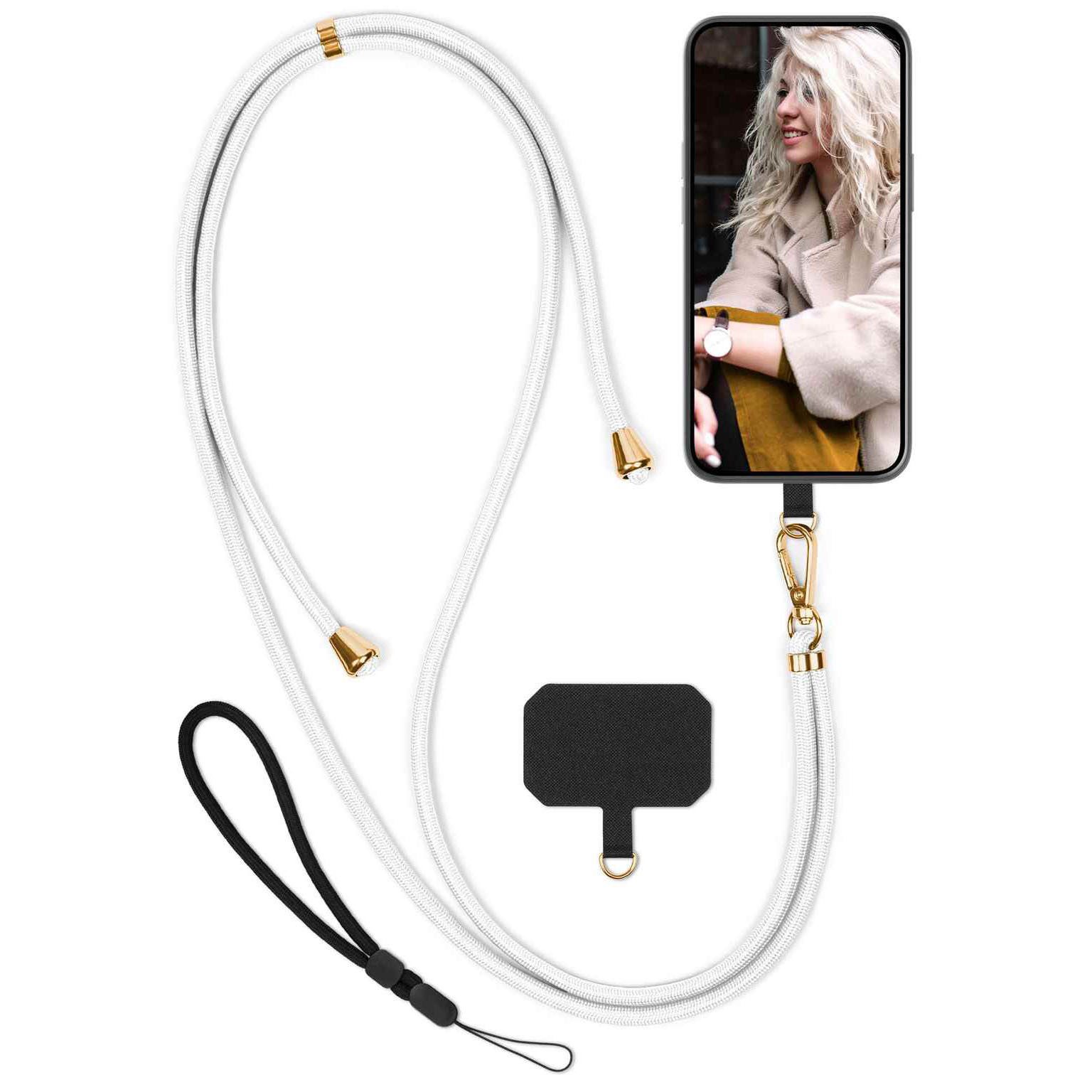 moex Handykette für iPhone XS Max Handyband ohne Hülle Unleash Weiß 6,5 Zoll, Umhängeband mit Karabiner Handy Kette zum Umhängen Band abnehmbar