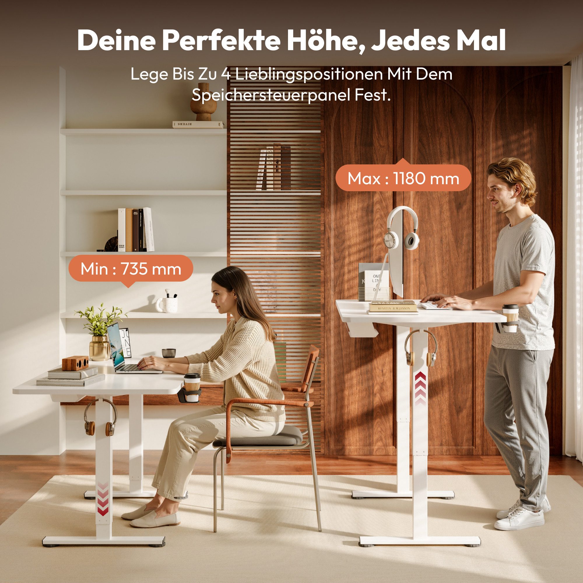 SANODESK Schreibtisch Elektrisch höhenverstellbarer Schreibtisch (inkl. vielseitigem Zubehör, 2-Fach-Teleskop mit Memory-Steuerung & Anti-kollisionssystem), sch – Bild 2 von 5