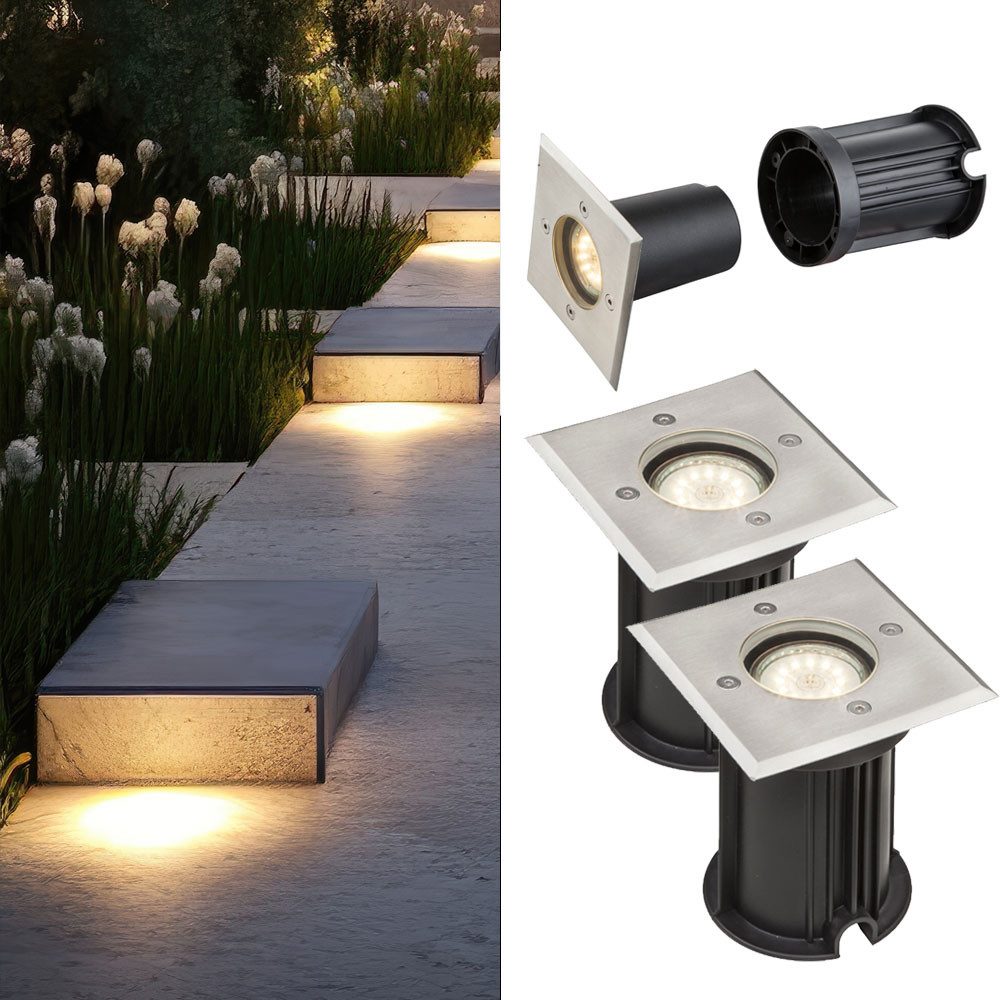 etc-shop LED Einbaustrahler, Leuchtmittel inklusive, Warmweiß, 2er Set LED Außen Leuchten Boden Einbau Spot Lampen