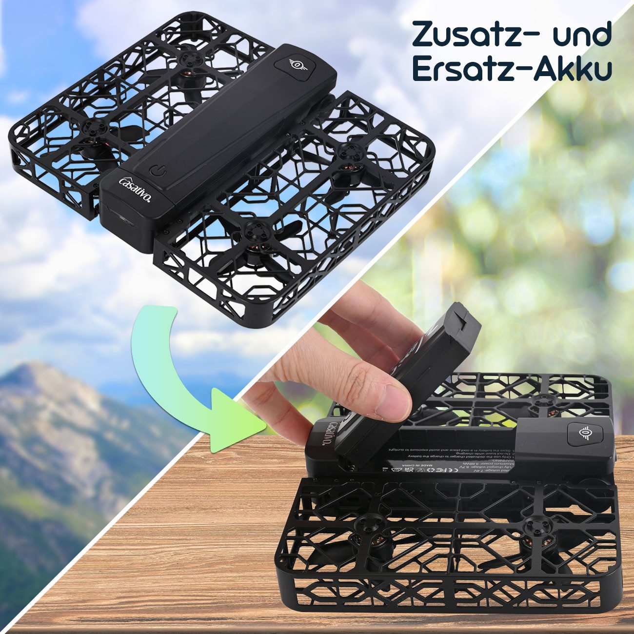 Casativo Ersatz-Akku für Kamera-Drohne CH10647, 1200mAh 7,4V Li-Po Flugakku Zubehör Drohne (Schneller & passgenauer Wechsel/1200mAh Ersatzakku für Drohne CH10647)