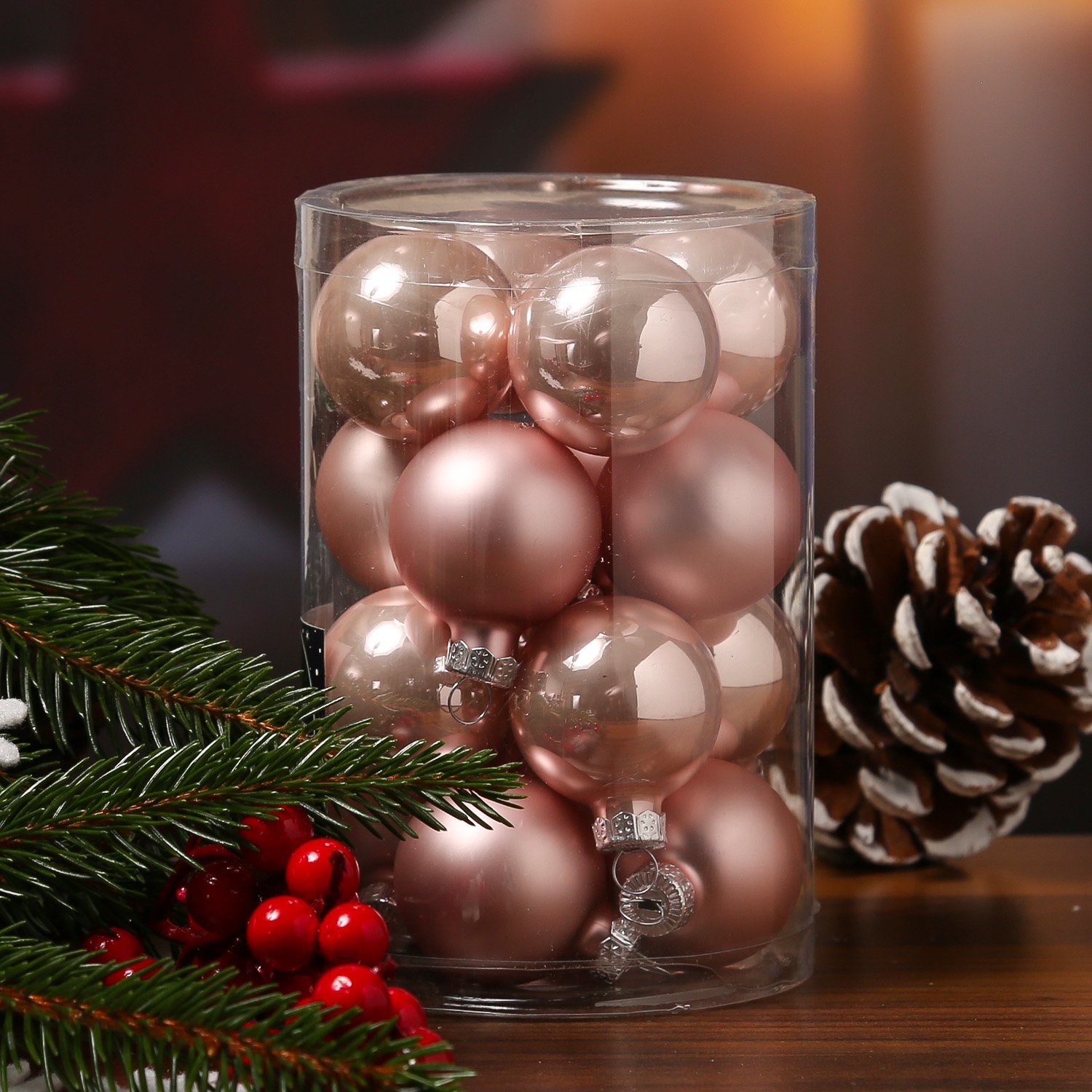 MARELIDA Weihnachtsbaumkugel Christbaumkugel Weihnachtskugel Glas (16 glänzend 3,5cm St) rosa 16St matt D