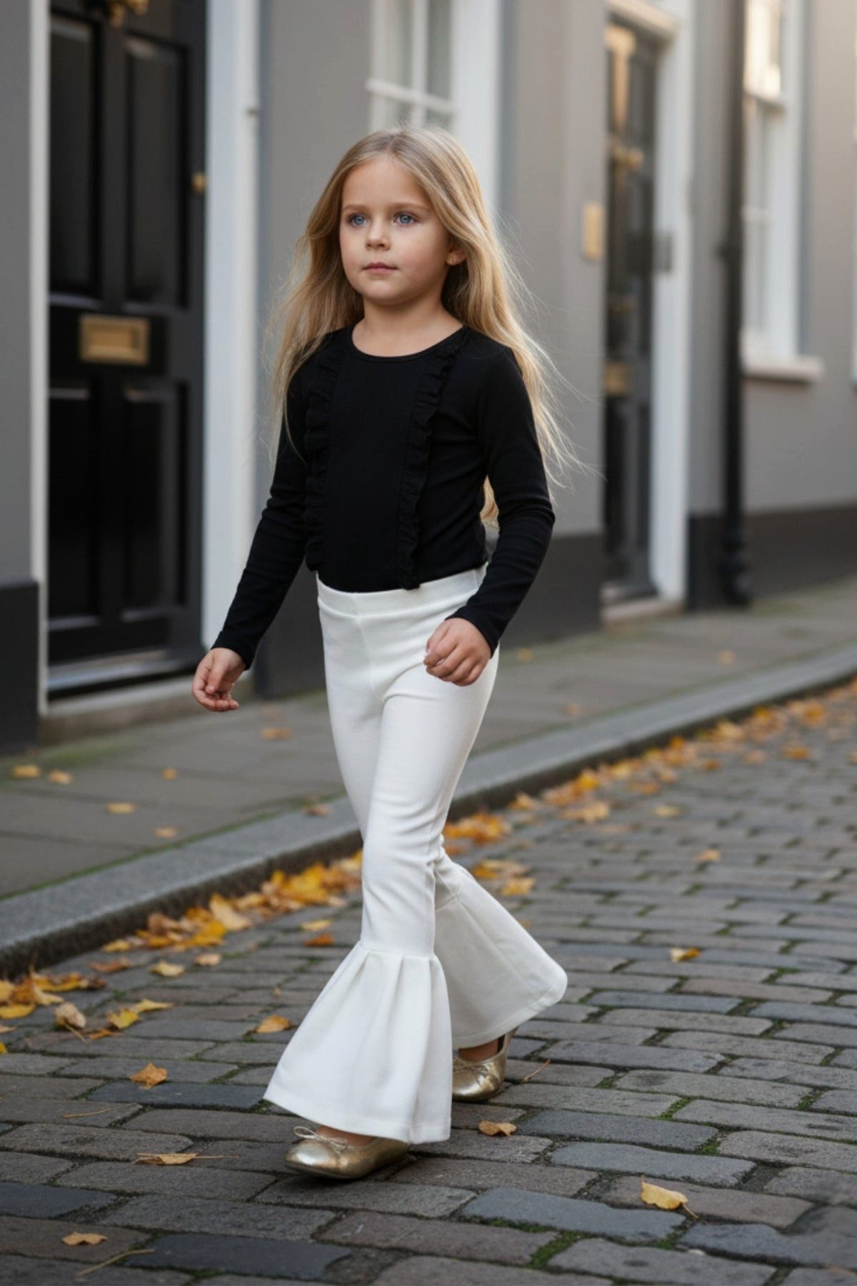 Parla Kids Stretch-Hose Stilvolle cremefarbene Schlaghose für Mädchen mit hohem Bund