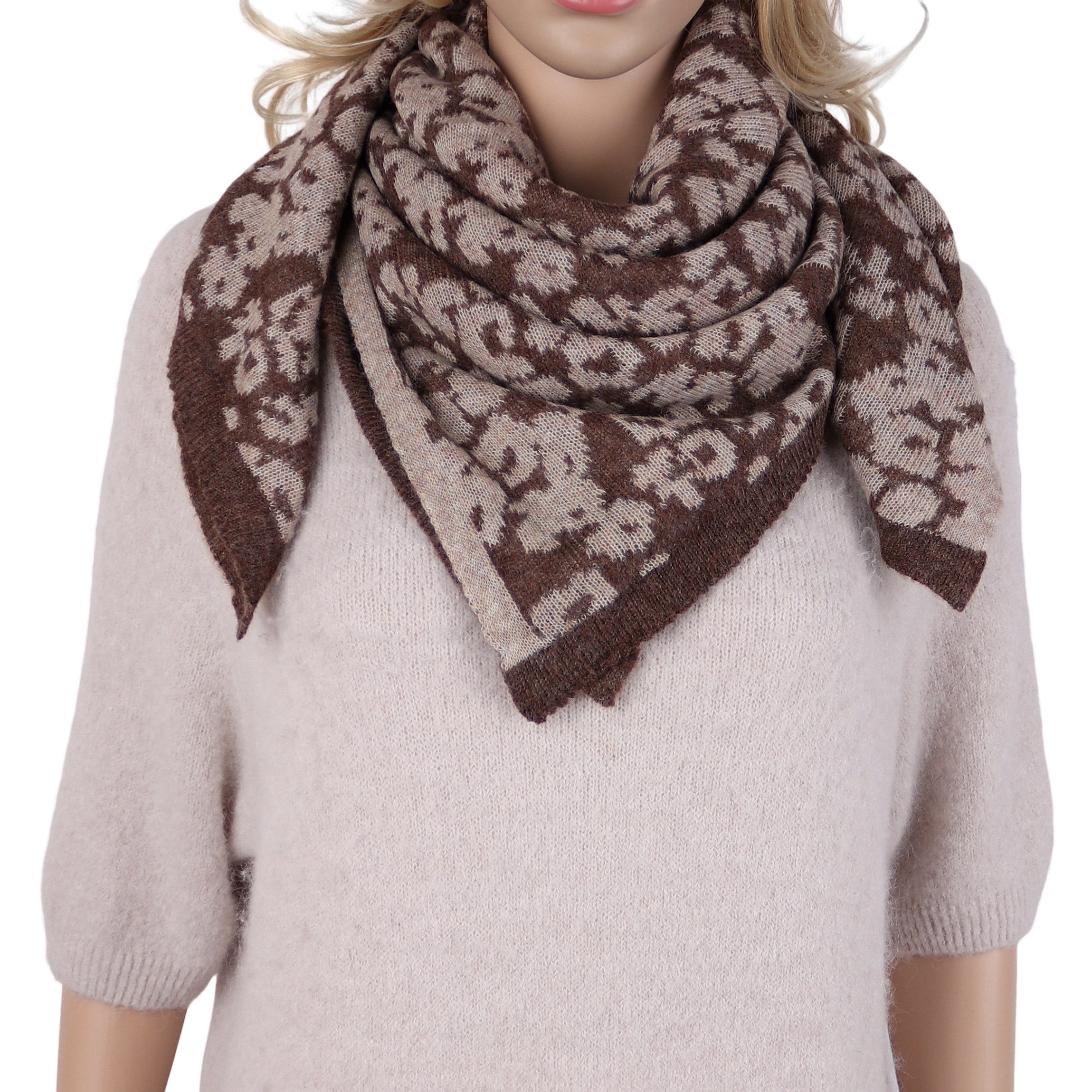 MIRROSI Halstuch Damen Winter Schal ca.90x90cm, Super Weich, Leo Ornamentmuster, (Neue Kollektion Herbst/Winter 2026), auch als Dreieckstuch/Schultertuch, warmer Materialmix
