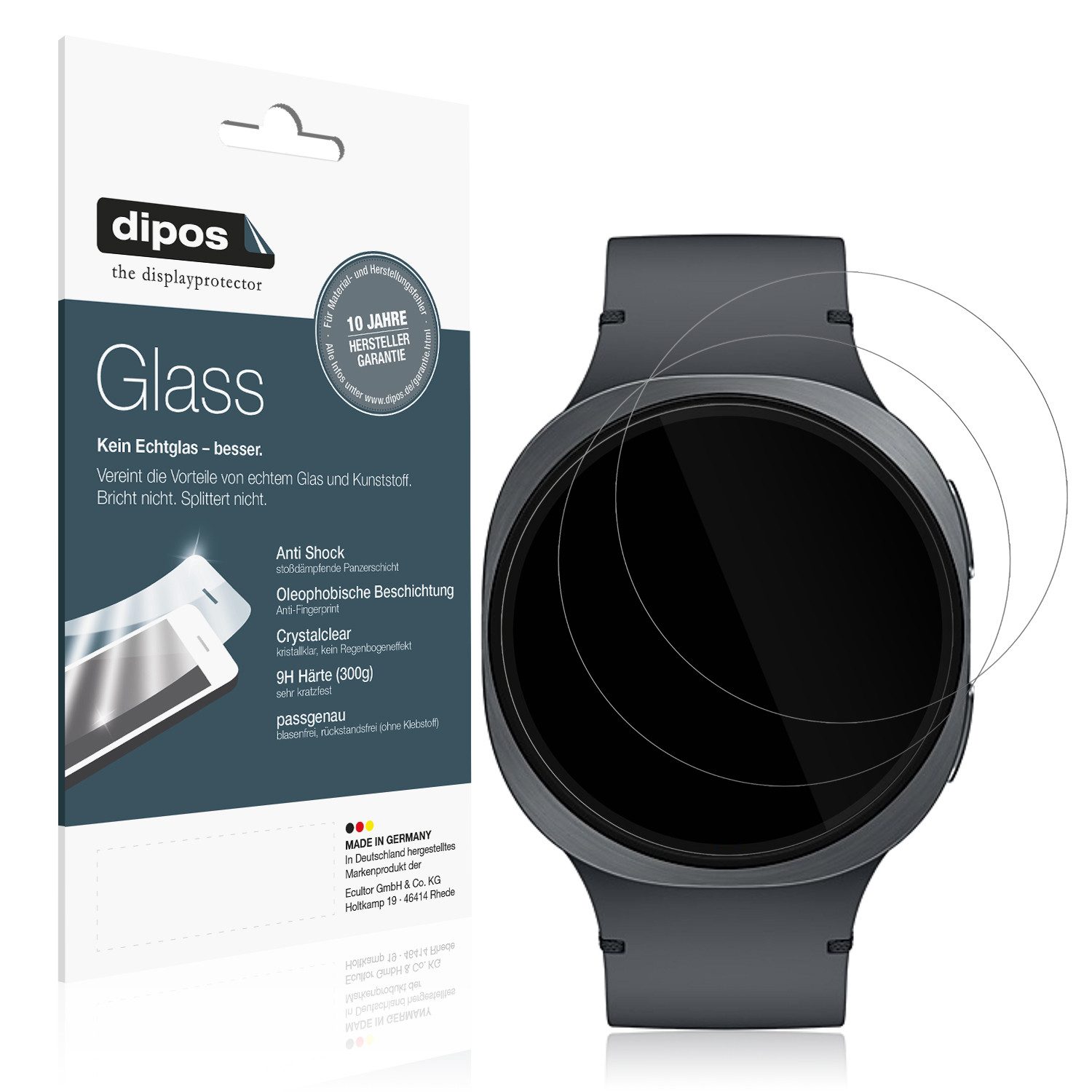 dipos Displayschutzfolie Schutzfolie für Samsung Galaxy Watch8 40mm, 2 Stück, Displayschutz Schutz Folie Made in Germany