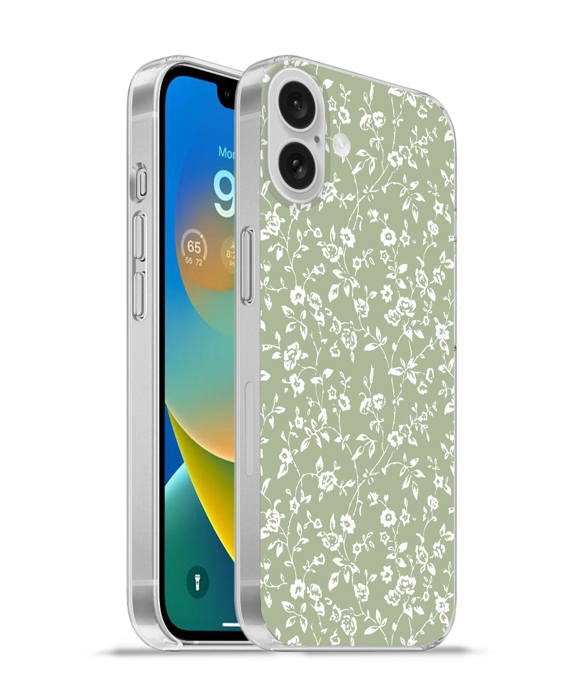 MuchoWow Handyhülle für Apple iPhone 16 Plus Blumen - Druck - Grün - Weiß, Smartphone-Bumper, Print, Handy Schutzhülle Dünn