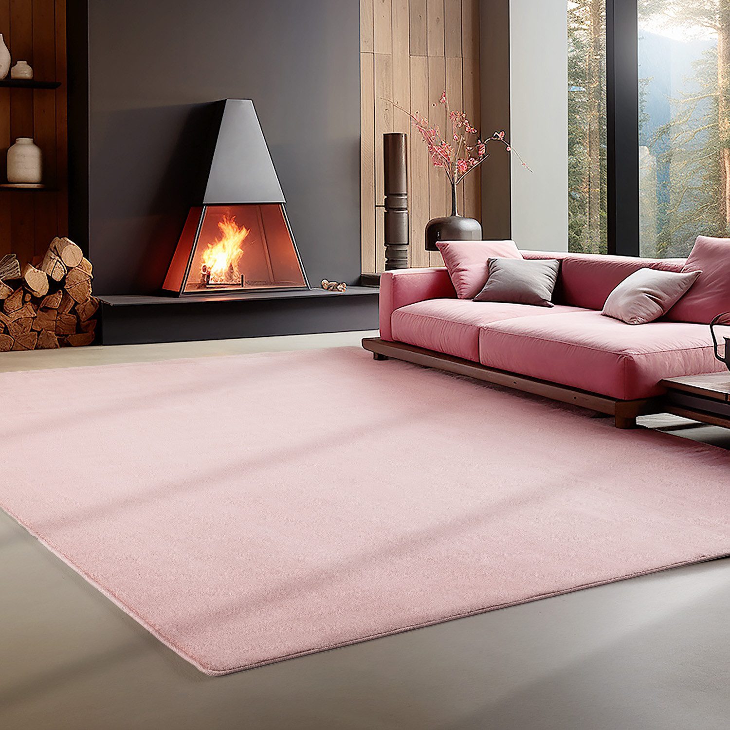 Carpettex Veloursteppich Unicolor - Einfarbig, Läufer, Höhe: 7 mm, Kurzflor Rund Teppich Anti-Rutsch Rückseite Waschbar Flauschiger