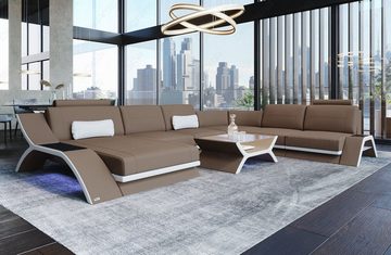 Sofa Dreams Wohnlandschaft Stoffsofa Couch Stoff Calabria XXL U Form Polstersofa, Mikrofaser, mit LED, Stauraum, USB_Anschluss, Designersofa