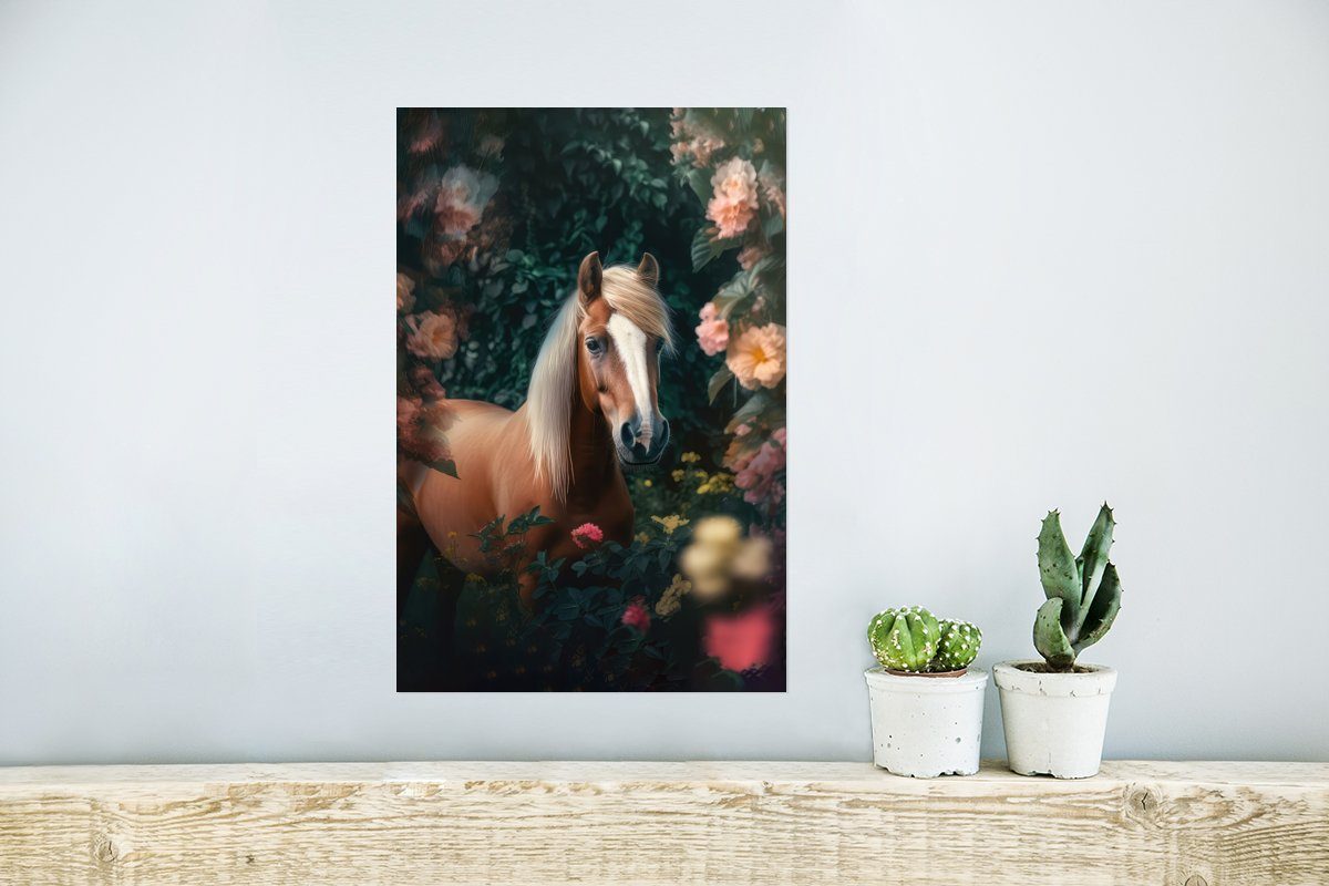 - - (1 Poster Poster, - - Natur MuchoWow Blumen Wandposter Wald Ohne Rahmen St), Pferd Tiere, Wandbild, Wohnzimmer, für