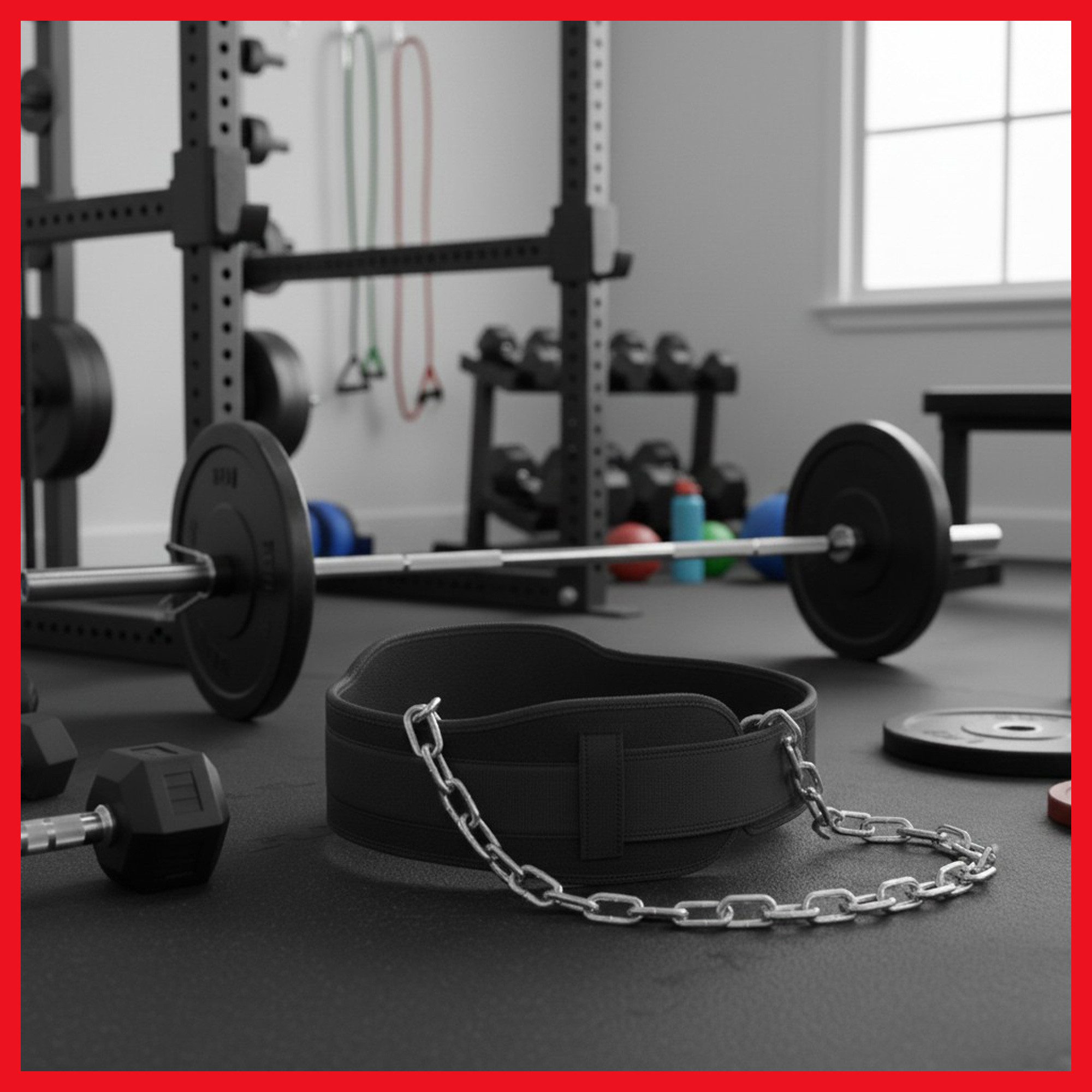 PeakPower Dip-Gürtel für Sport, Dips, Krafttraining, Klimmzüge mit Stahlkette und Karabiner