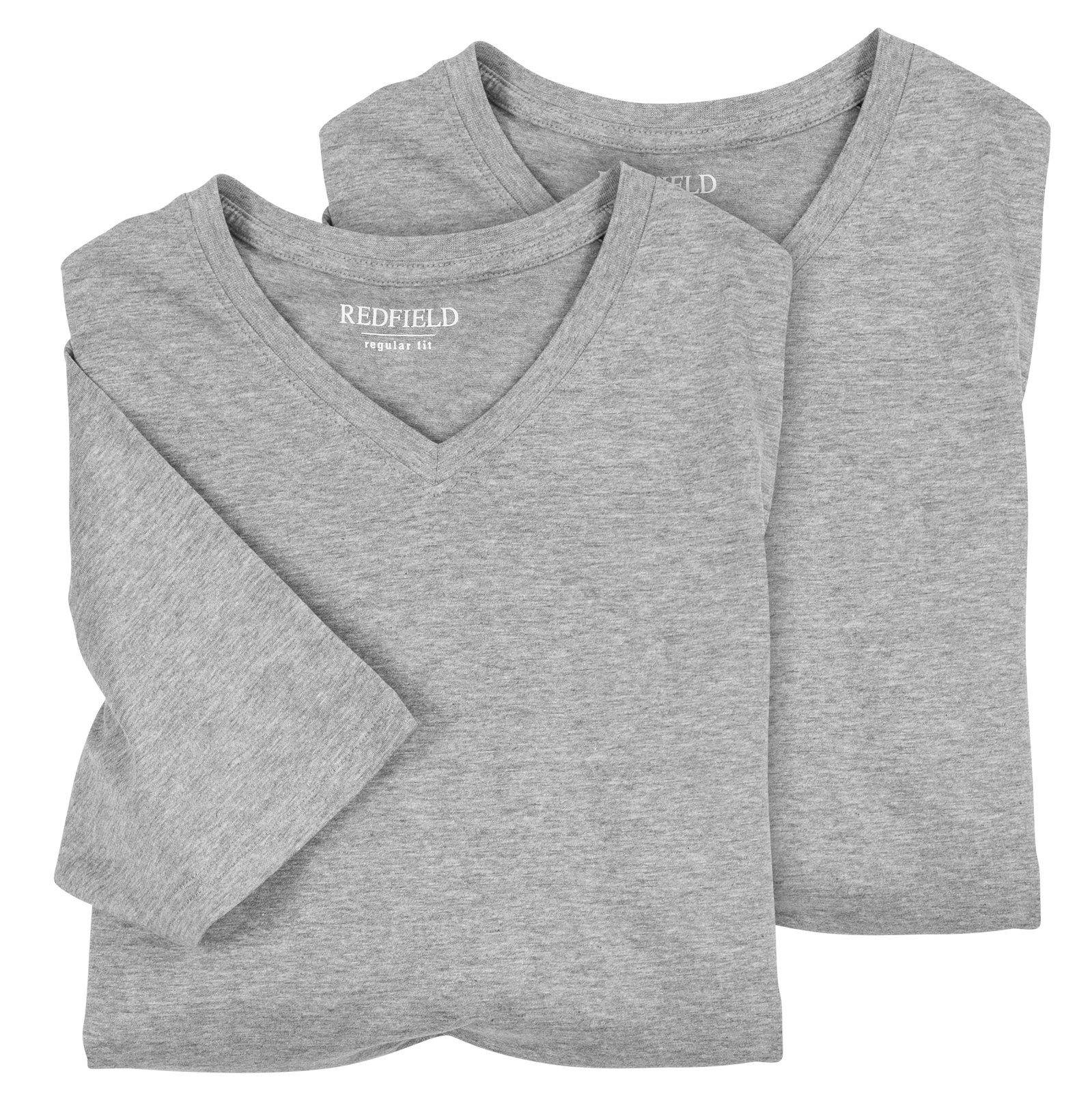 Redfield V-Shirt Doppelpack V-Ausschnitt grau T-Shirts melange Übergrößen redfield