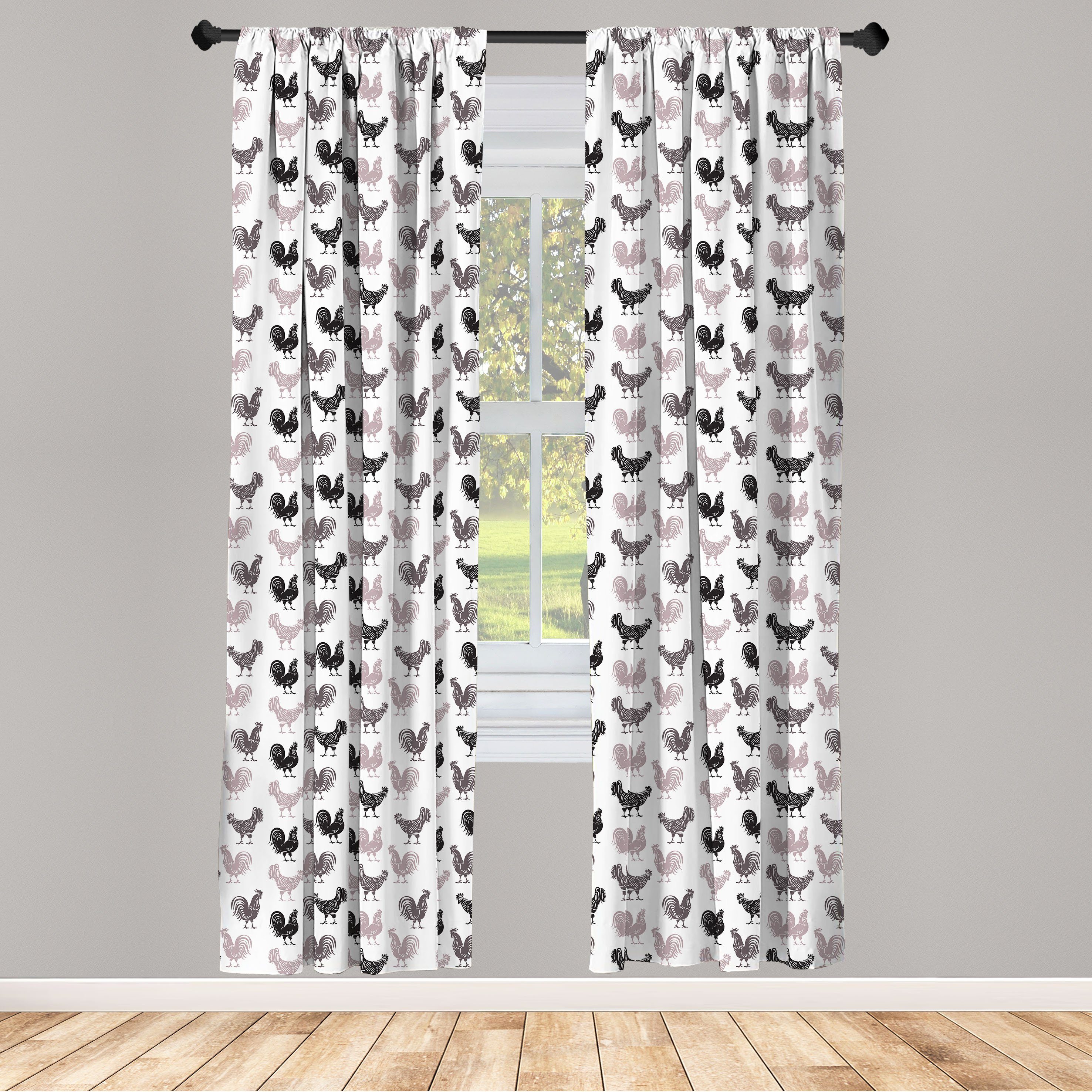Gardine Vorhang für Wohnzimmer Schlafzimmer Dekor, Abakuhaus, Microfaser, Hahn Hähnchen Huhn Geflügel
