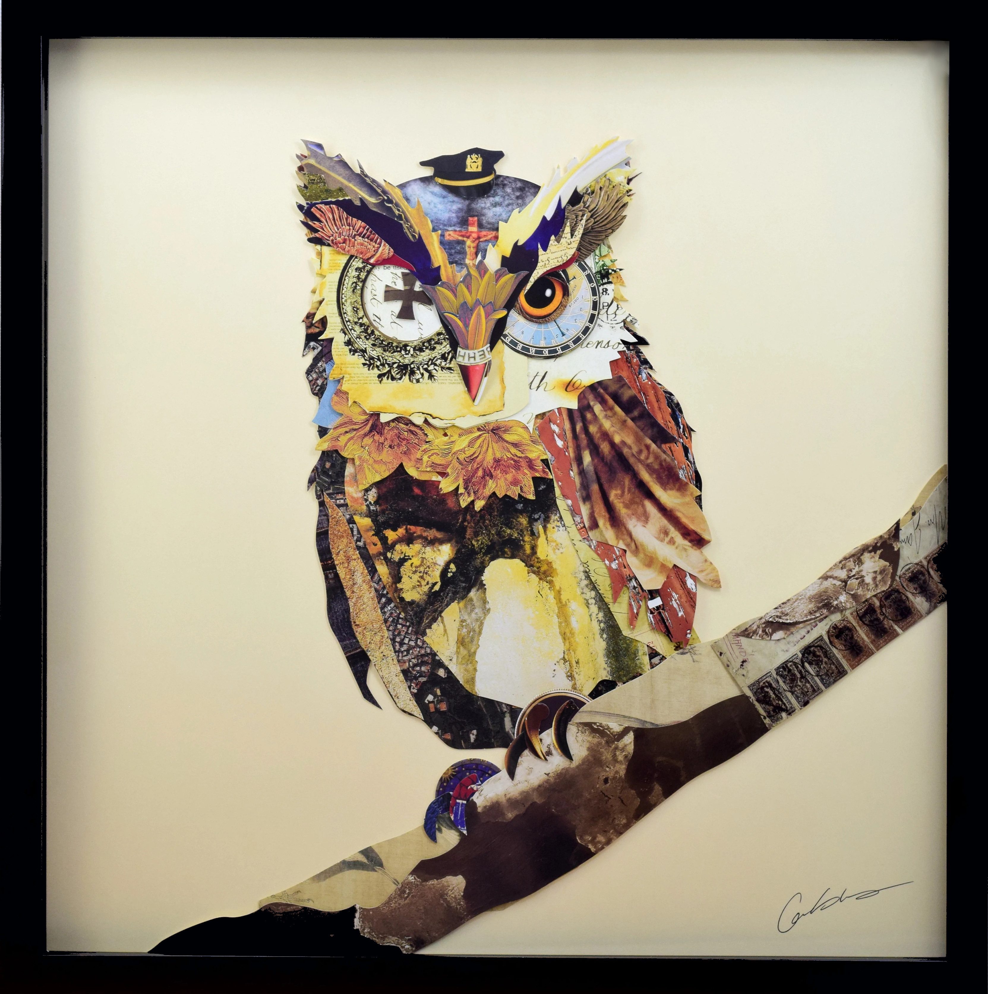 ROOGU Bilder-Collage ROOGU 3D Collage Kunst Art Wandbild Handgefertigt, Eule