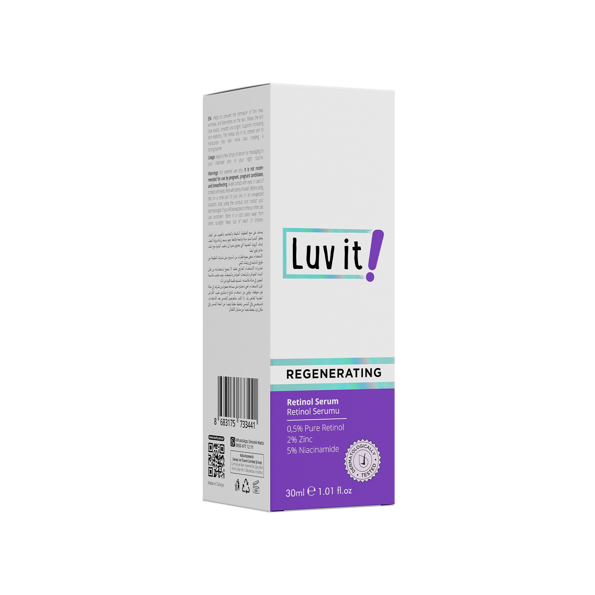 Luv it! Gesichtsserum Retinol Serum 0,5% mit Niacinamid und Zink, Regenerierendes Nachtserum mit 0,5% Retinol, Niacinamid & Zink