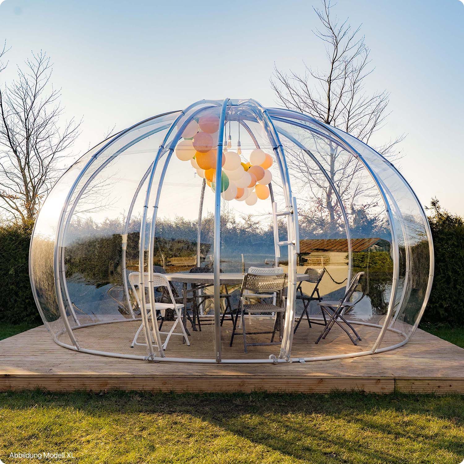 astreea Pavillon Igloo Plus Model XL rund mit UV-Polycarbonat Paneelen, Aluminium-Gestell entwickelt aus der Luft- und Raumfahrttechnik