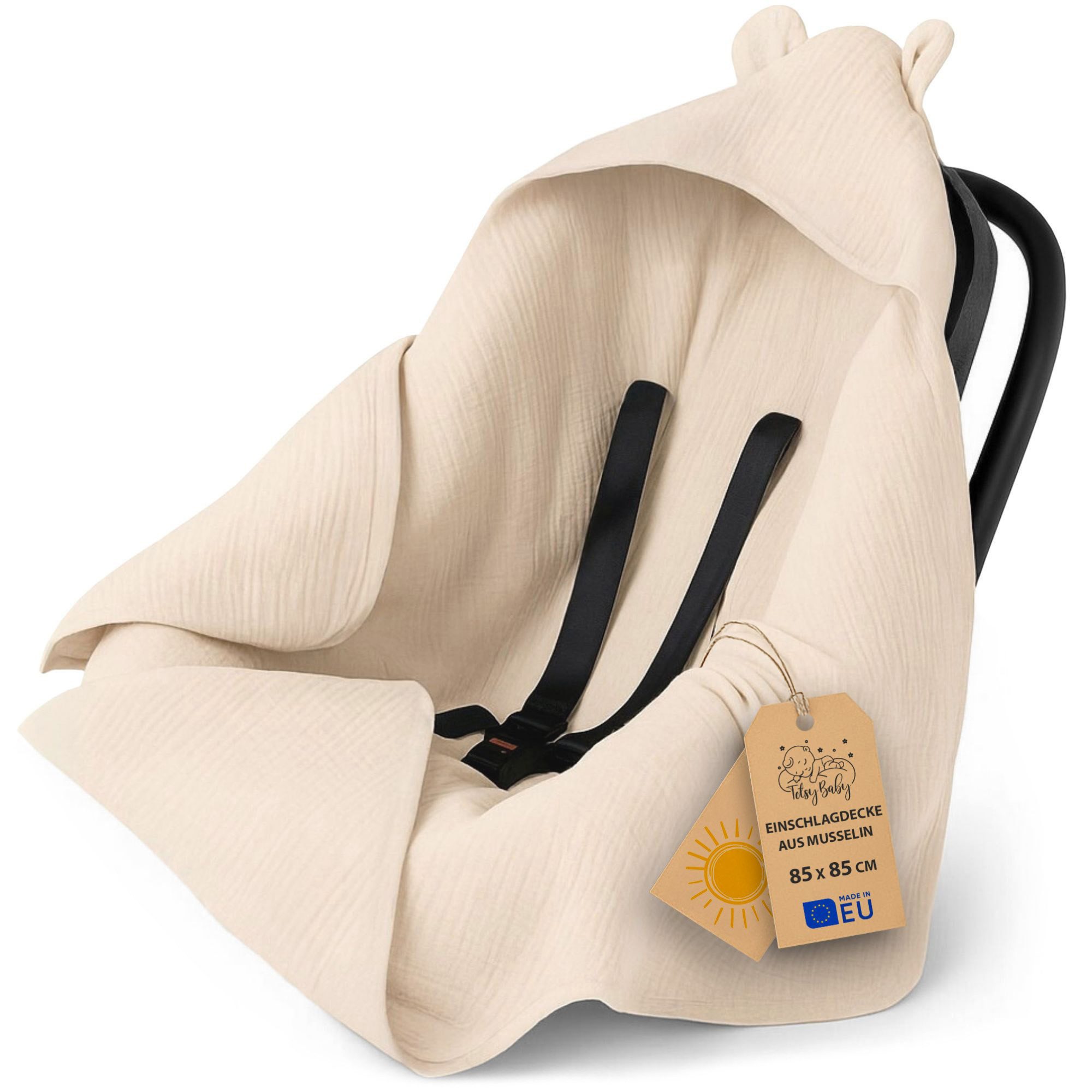 Einschlagdecke Einschlagdecke Musselin 90x90 cm Beige, Totsy Baby