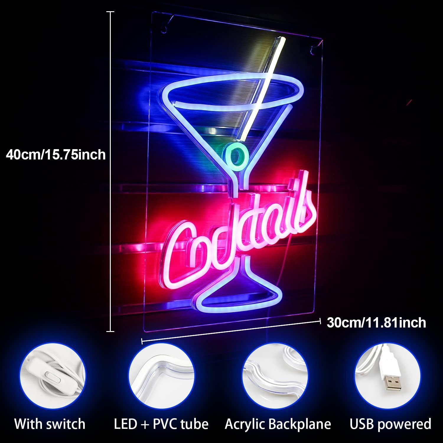 MUPOO LED Dekolicht LED Neonschild Cocktail günstig online kaufen