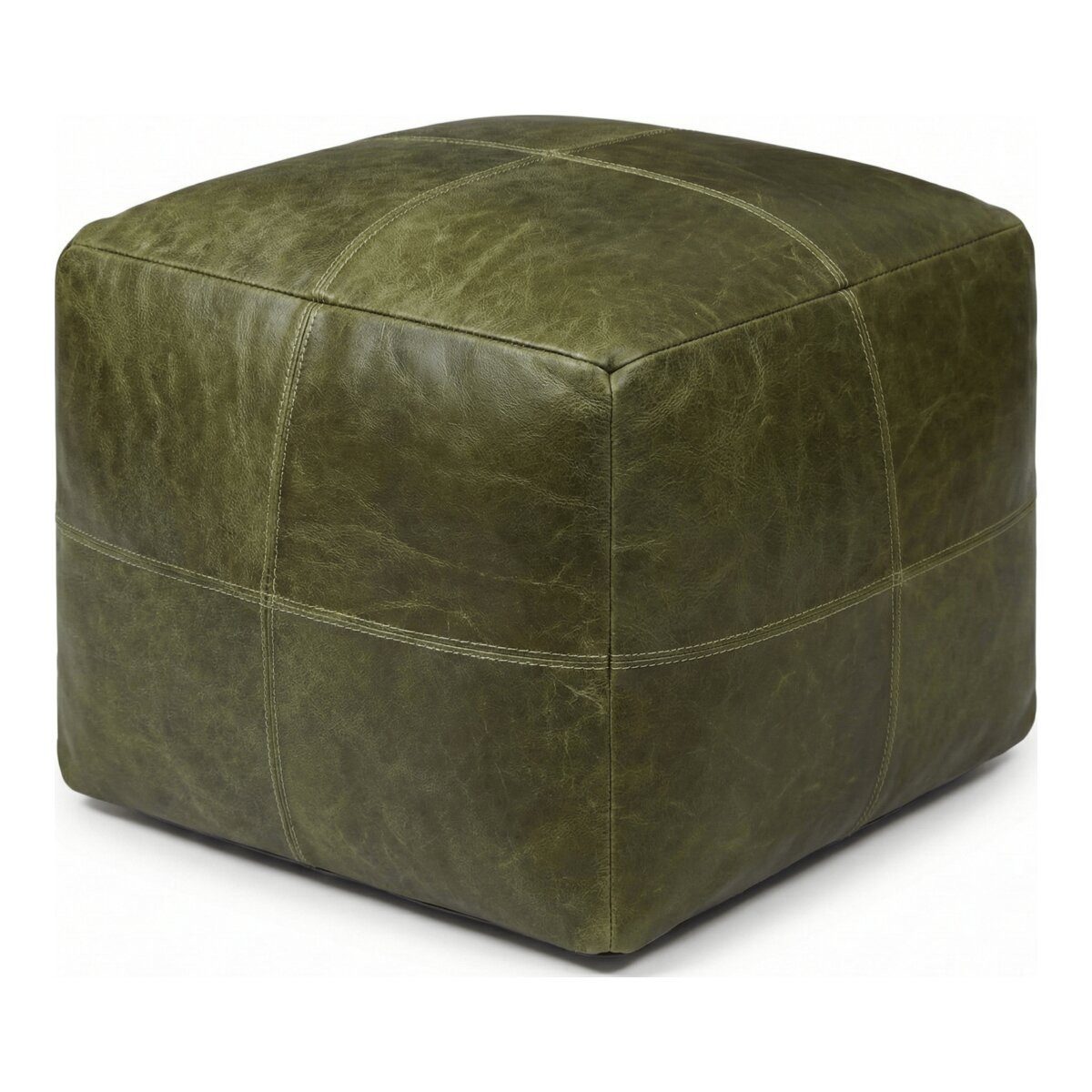 Feeling4Home Pouf Anneta aus Leder 50x50 cm, Olive-Grün, Entwickelt mit der Zeit eine charaktervolle, natürliche Patina.