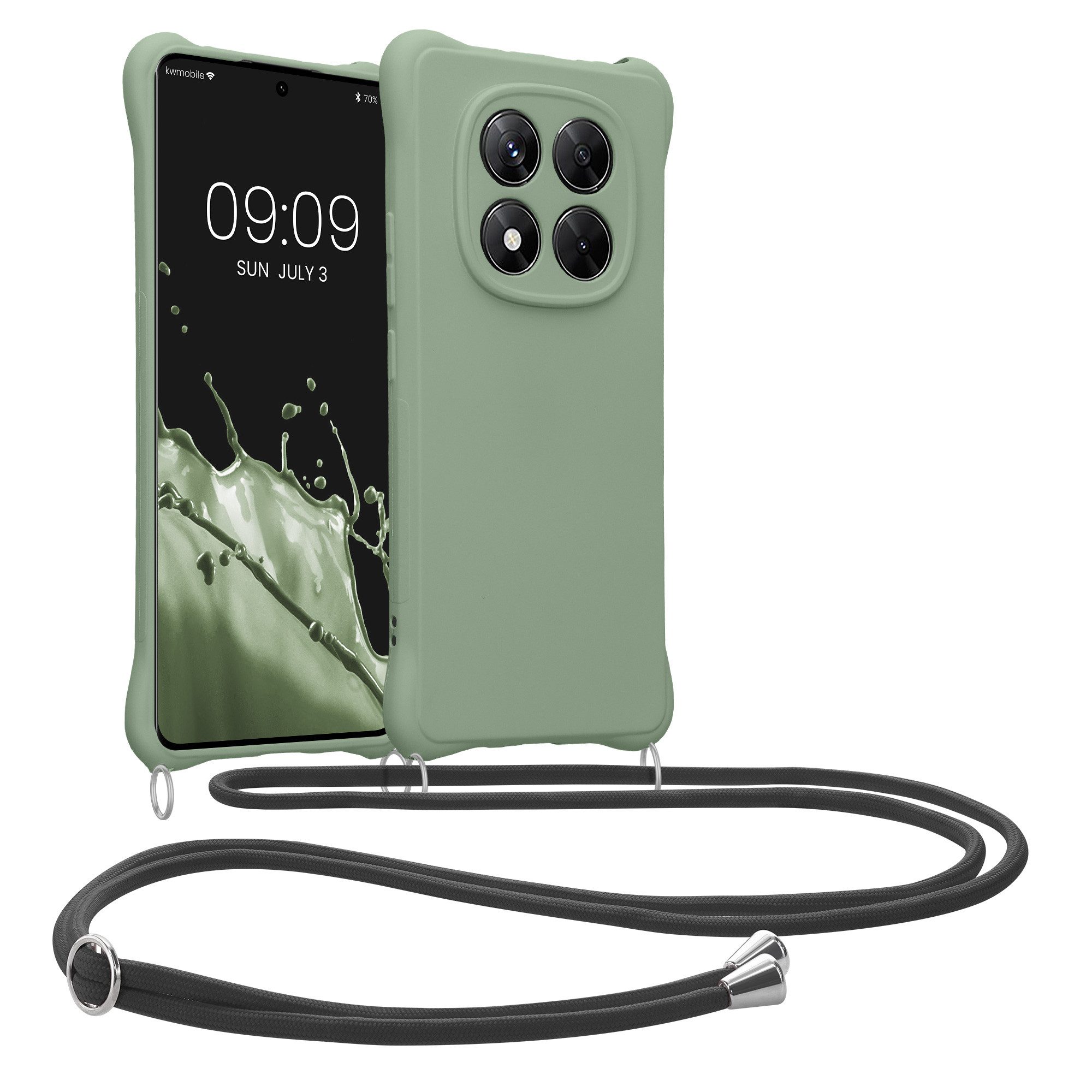 kwmobile Smartphone-Hülle Hülle für Xiaomi Redmi Note 14 Pro 4G, mit Metall Kette zum Umhängen - Silikon Handy Cover Case Schutzhülle