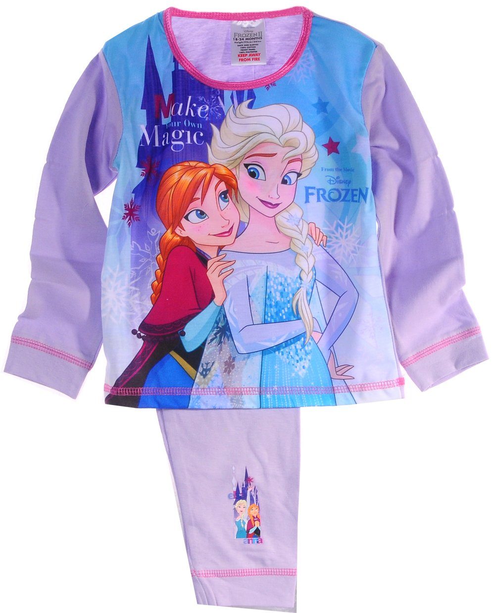 Pyjama Schlafanzug für Kinder Hose Langarmsihrt in Lila mit Princessinnen Aufdruck, 80 86 92 98