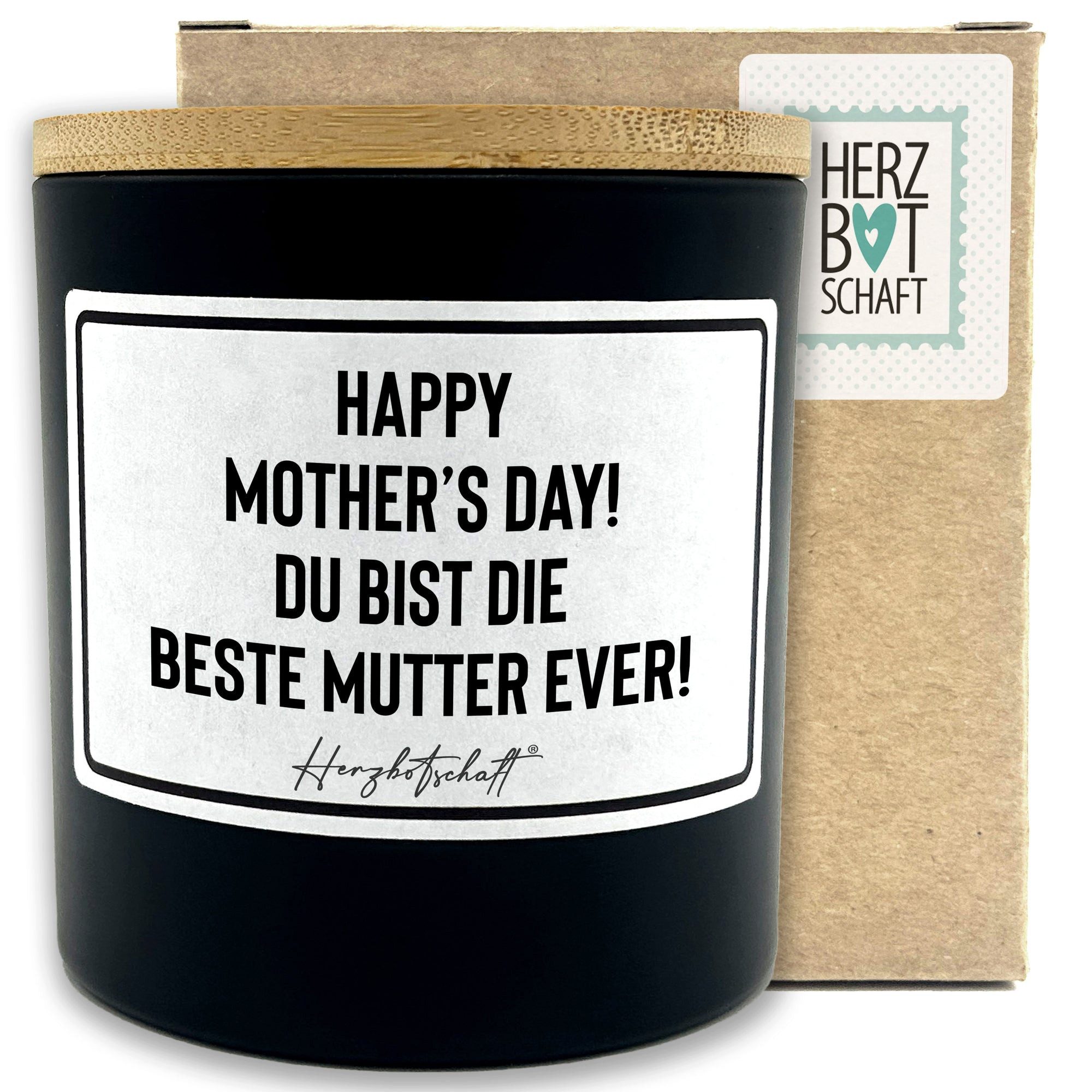 Herzbotschaft Duftkerze, (Happy Mother’s Day! Du bist die beste Mutter ever!, originelles Geschenk, handgemachte nachhaltige Sojakerze im Glas)