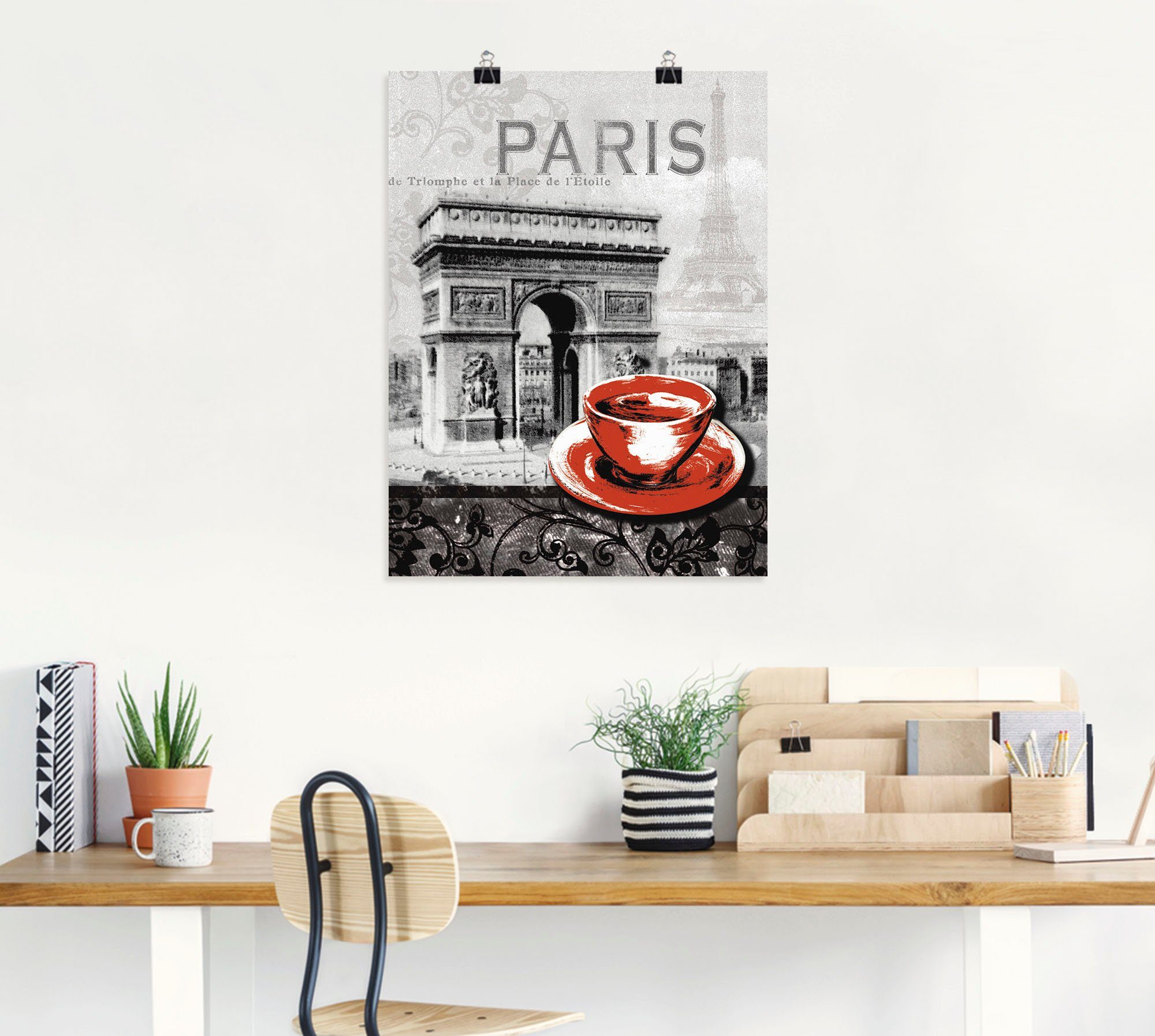 in Alubild, (1 - Leinwandbild, versch. - Milchkaffee, Café Größen Poster Gebäude St), Wandbild Artland Wandaufkleber au Paris Lait als oder