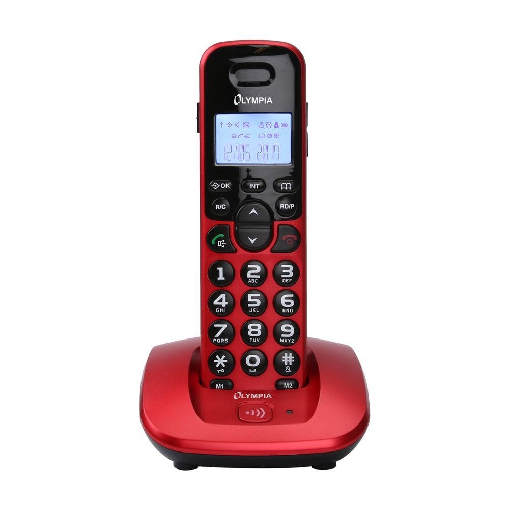 OLYMPIA OFFICE DECT 5000 Schnurloses DECT-Telefon (große Tasten, kabellos, Festnetz, Senioren Rentner Telefon, rot)