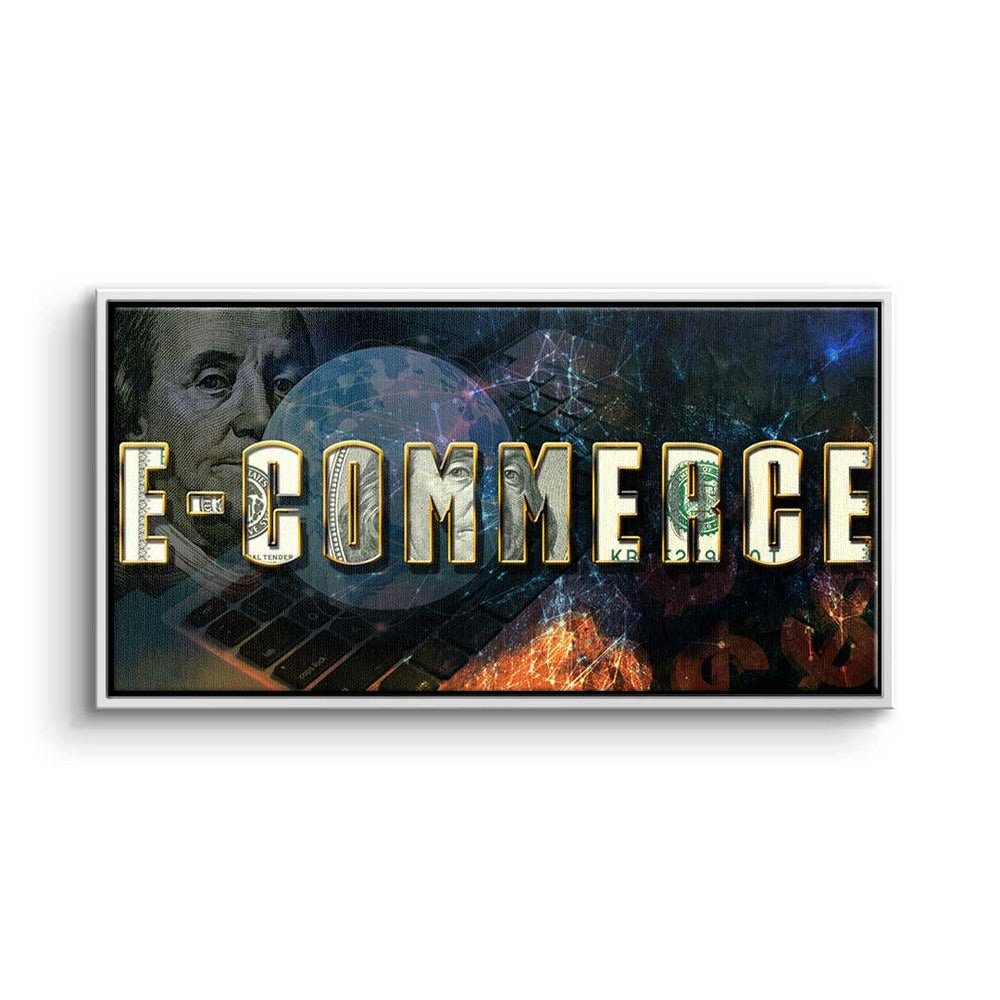 Premium Bussiness Leinwandbild, DOTCOMCANVAS® E-Commerce- World Motivationsbild - - goldener Entrepren Rahmen of