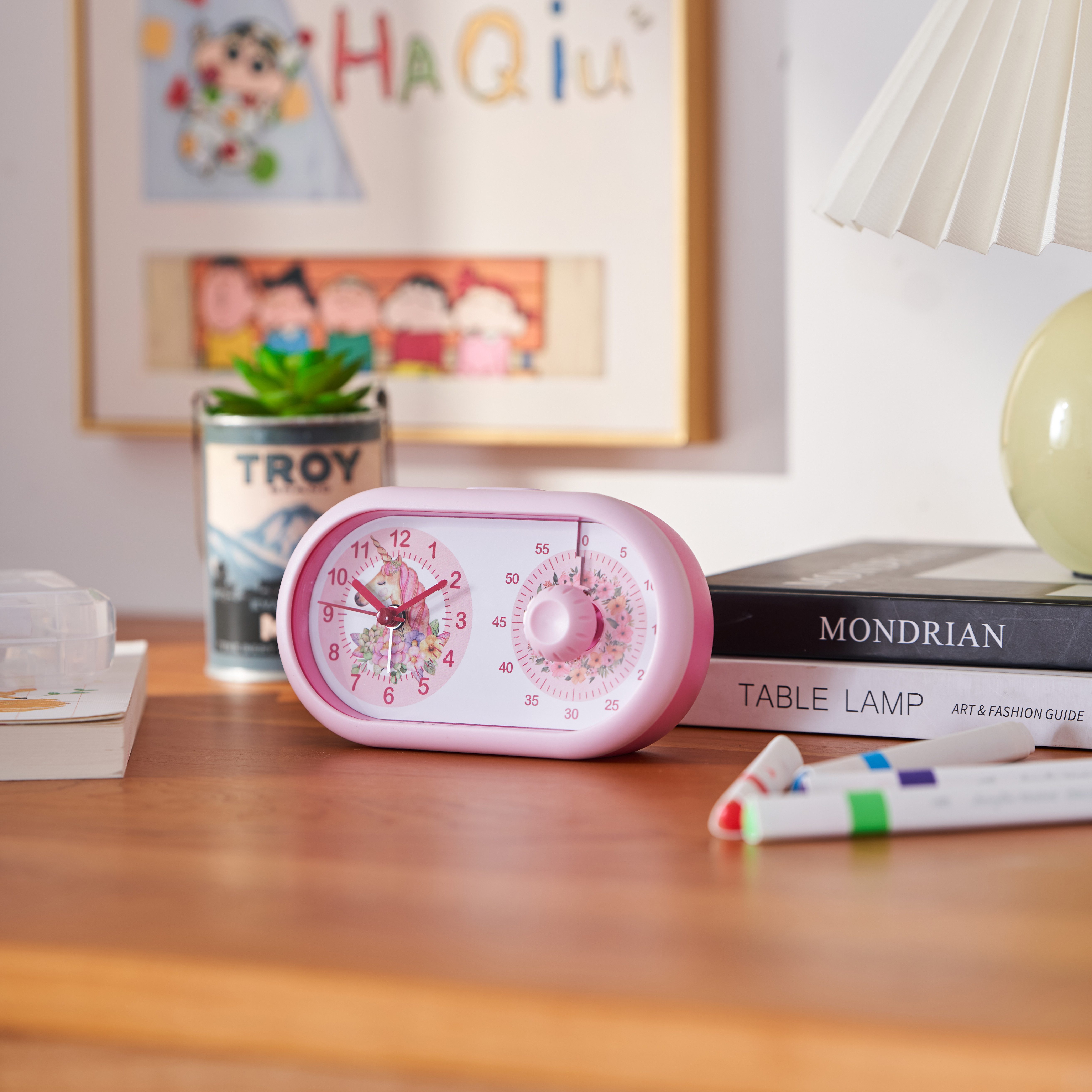 K&L Wall Art Tischuhr Rosa Tischwecker Mädchen Wecker Einhorn Alarmuhr visueller Timer