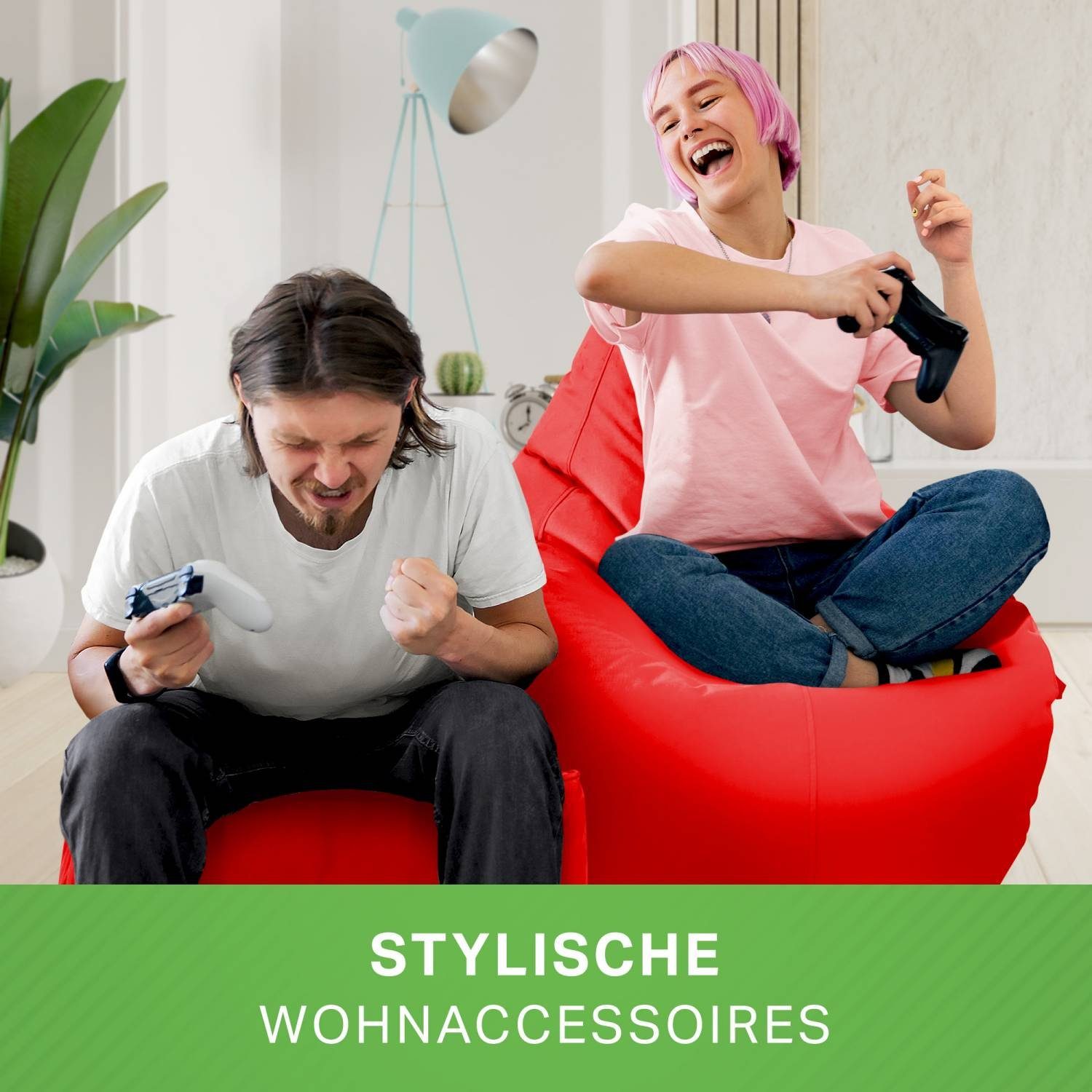 befüllt - + Bean Bodenkissen), Sitzsack waschbar Bag Relax-Sessel Sitzhocker Set Gamingstuhl Pouf Kinder Hocker - fertig Green robust & Erwachsene schmutzabweisend (2er -, Cozy+Cube Gamer Sitzsack Rot Lounge Bean