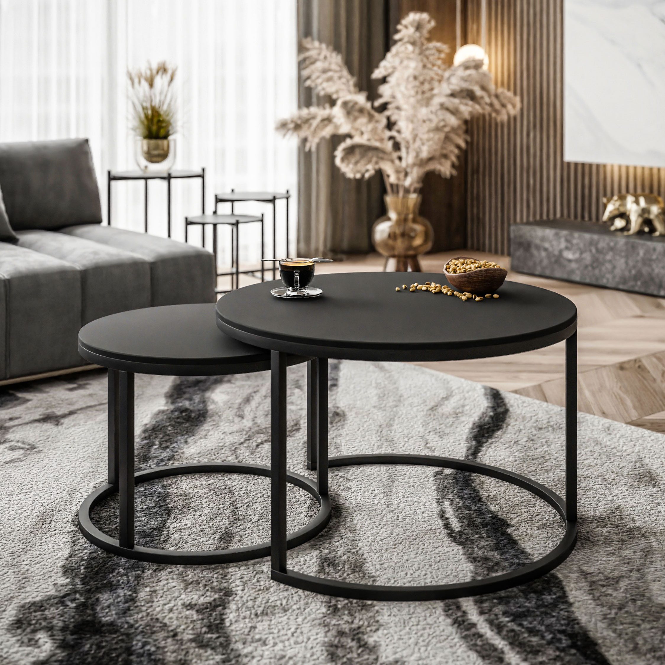 Lookway Couchtisch CIRI 2in1 Schwarzmatt (2er Set), Durchmesser: ⌀70 cm und günstig online kaufen