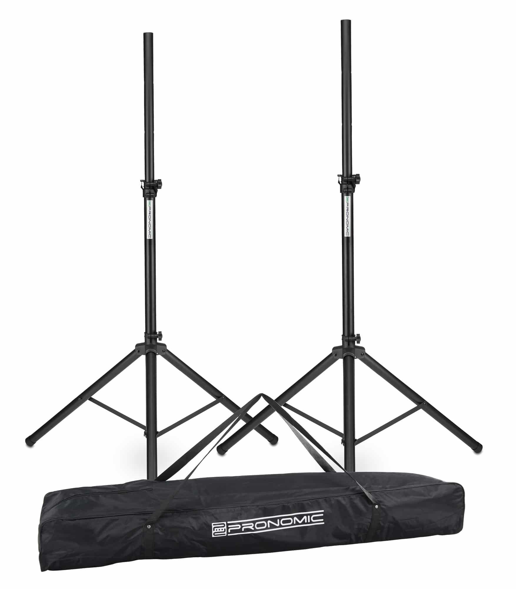 Pronomic Lautsprecherständer SPS-1A Boxenstativ Aluminium, (bis 0 Zoll, Spar-Set, 3-tlg., 2 Stück im Set mit Tasche, Stativ auch als Dartstativ oder Fotostativ verwendbar)