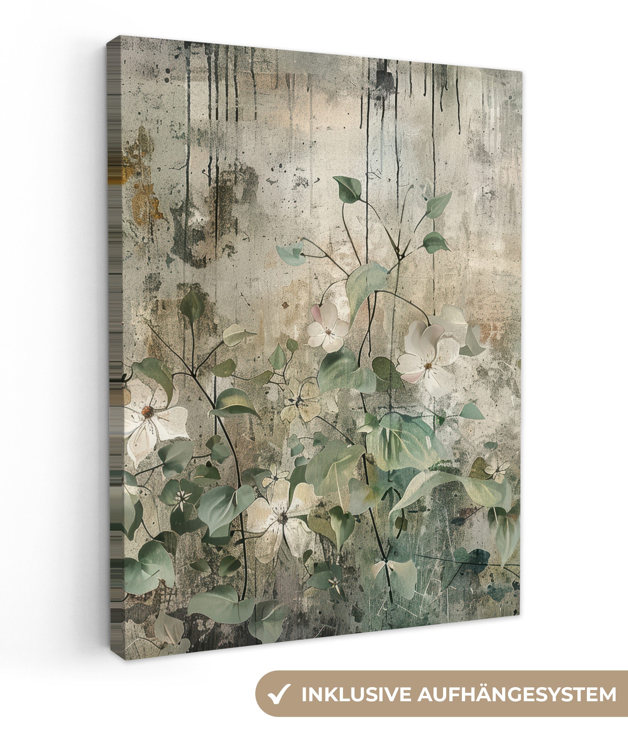 OneMillionCanvasses® Leinwandbild Blumen - Blätter - Abstrakt - Modern, Fotodruck (1 St), Leinwand Зображення für Wohnzimmer Schlafzimmer 60x80 cm