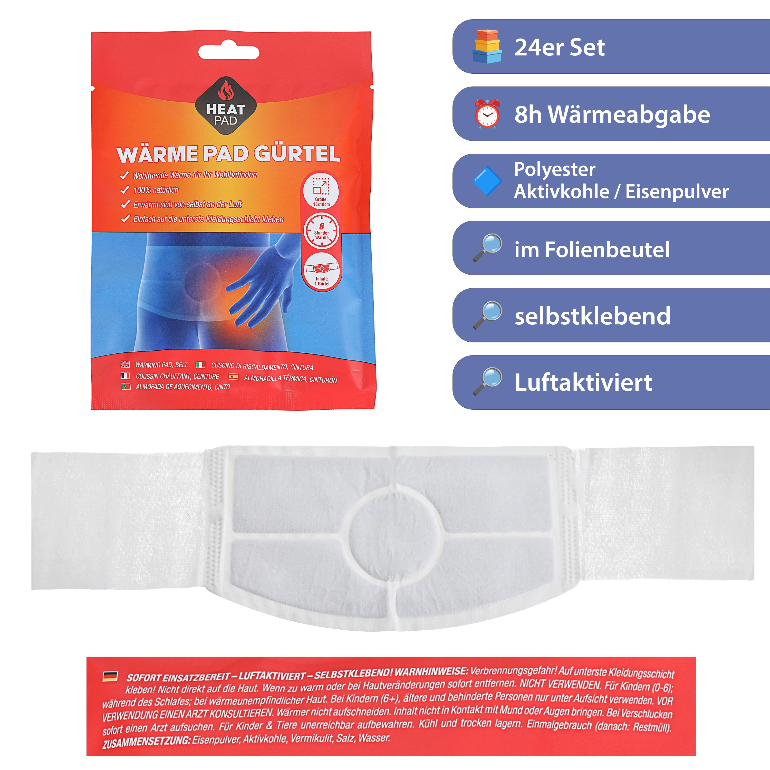 CEPEWA Thermo-Gurt Wärmepad Gürtel 24er Display Polyester Aktivkohle Eisenpulver 8h Wärme