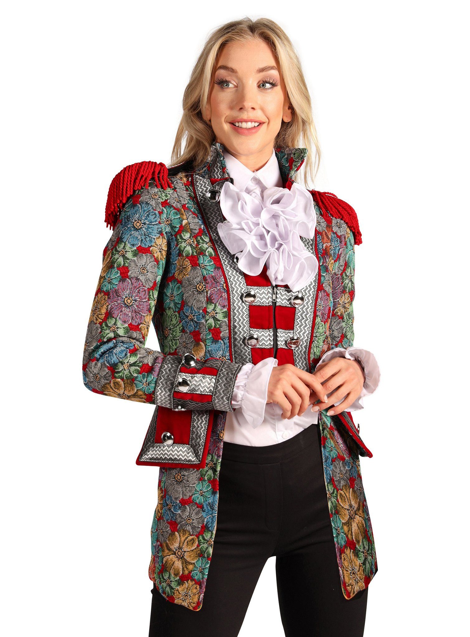 thetru Kostüm Karnevalsgarde Damenjacke floral, Hochwertige Uniformjacke für den Sitzungskarneval oder als Zirkusdire