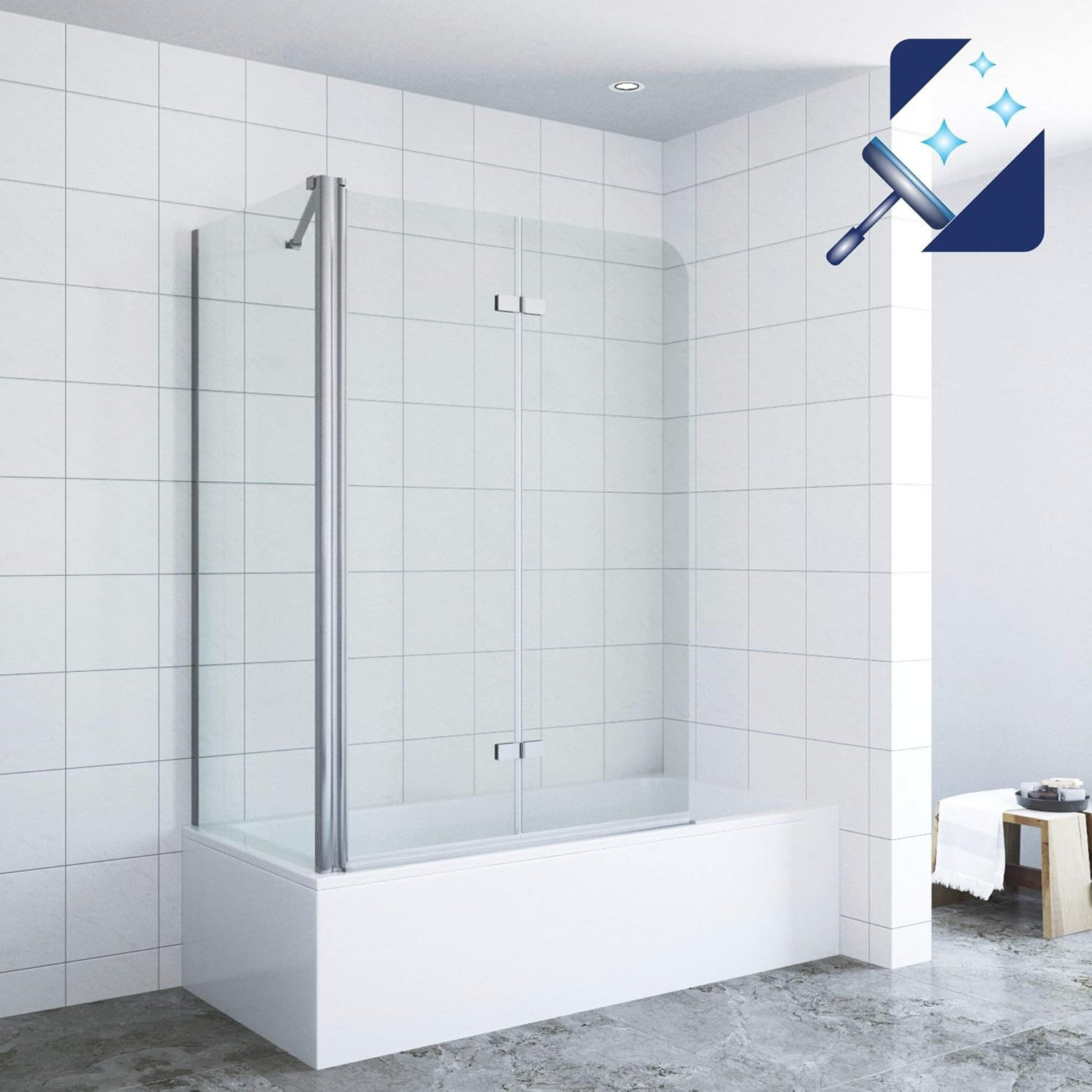 AQUALAVOS Badewannenfaltwand Badewannenaufsatz 120x70x140cm Duschwand Badewanne faltbar Seitenwand, 5 mm Einscheiben- Sicherheitsglas (ESG) mit Nano Beschichtung, Spritzschutz faltbar platzsparend pflegeleicht links/rechts montierbar