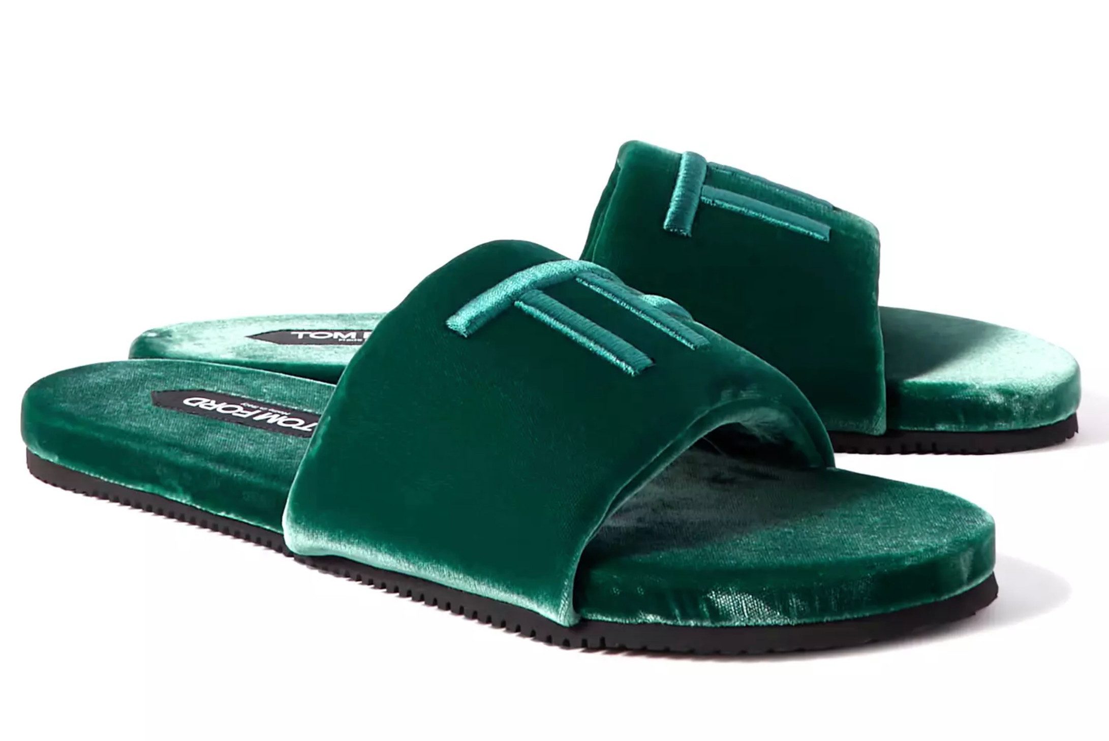 Tom Ford Harrison Velvet Pantoletten Slides Unisex Slipper Hergestellt in Italien, samtige Finish, eingestickte Logo