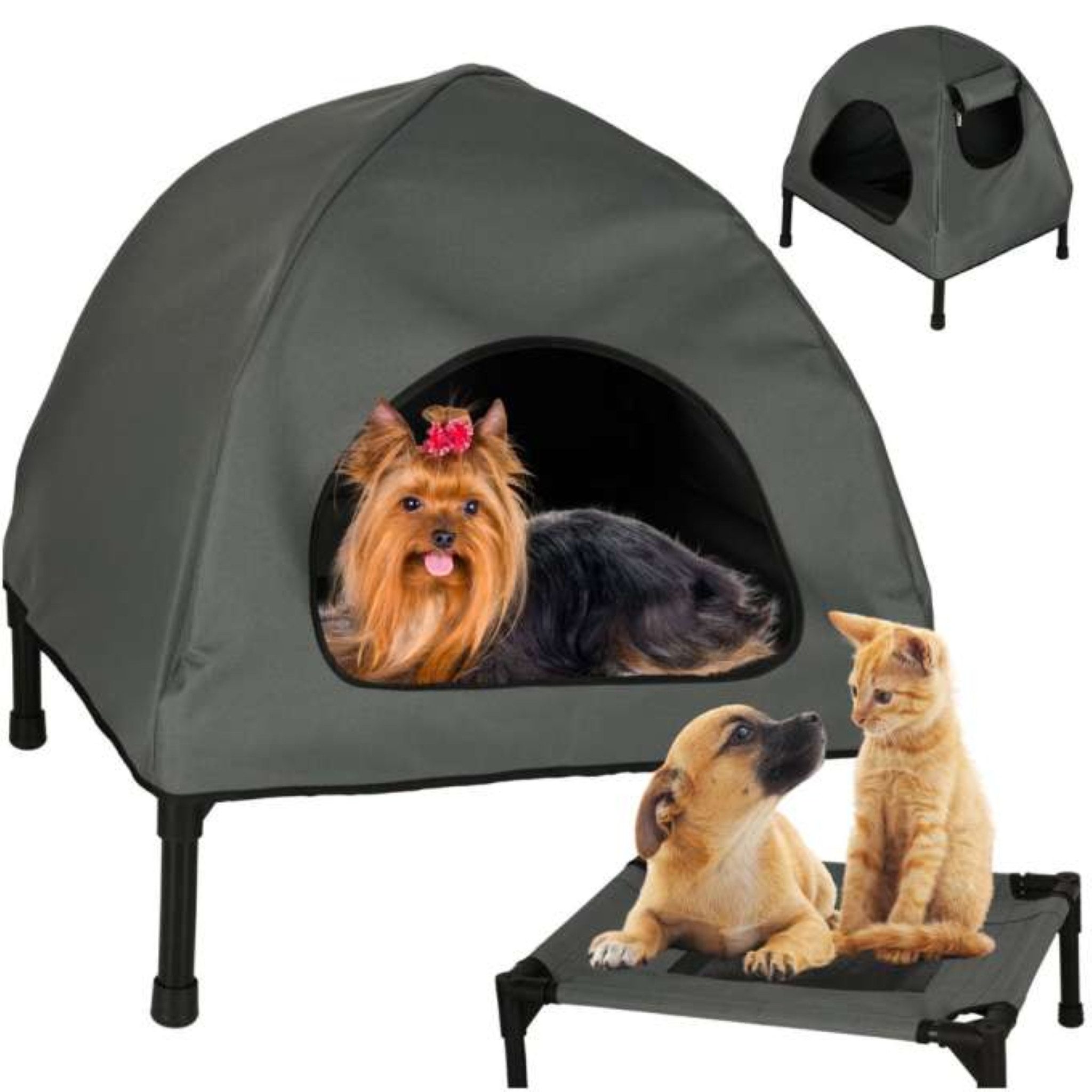 Ikonka Tierbett Faltbares Haustierhaus Hund Katze mit Dach & Fenster, 60×54×44 cm, Faltbares Haustierhaus mit Dach und Belüftung – indoor & outdoor von Ikonka