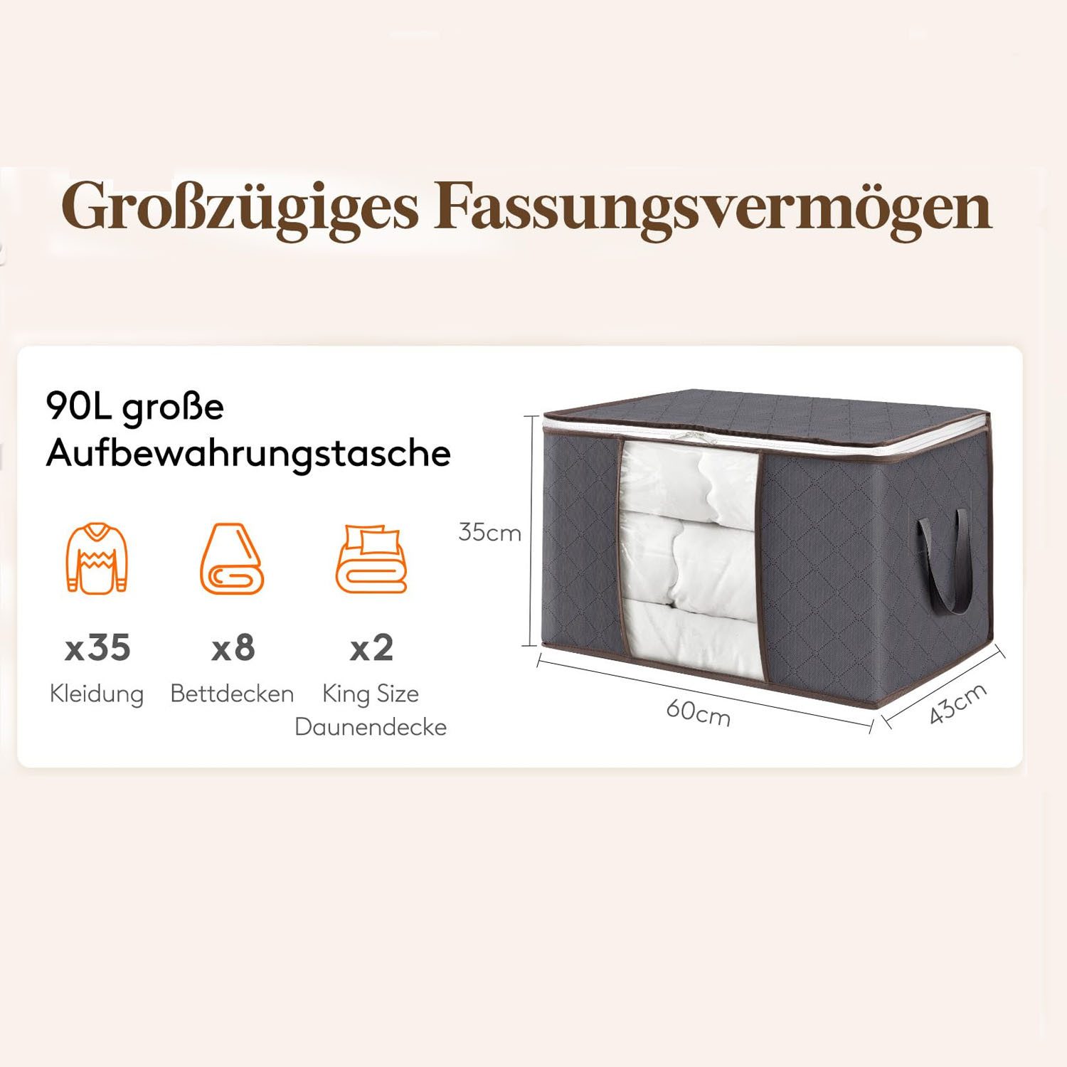 SURFOU Aufbewahrungstasche 3/6er Set 90L Aufbewahrungsboxen mit Deckel – Faltbare Kleiderboxen (Kleiderschrank Organizer, Aufbewahrungstasche, Große 90L Aufbewahrungsboxen aus atmungsaktivem Vliesstoff mit Sichtfenster, Reißverschlussdeckel und verstärkten Griffen, Platzsparend, Wiederverwendbar, 3-tlg., faltbar, staubgeschützt und ideal für Kleidung & Umzüge), atmungsaktivem, geruchlosem, stapelbar