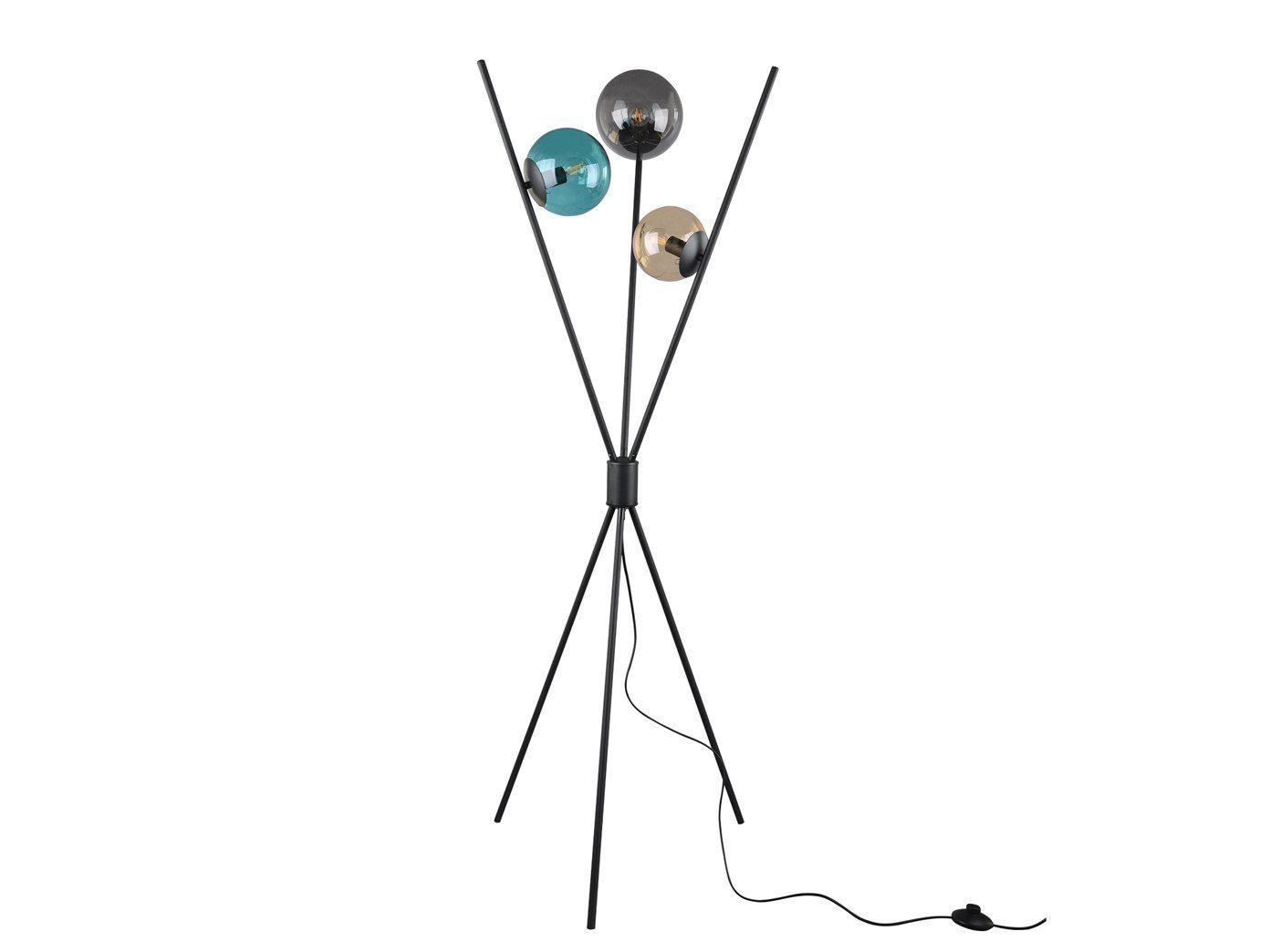 Dreibein, TRIO Stehlampe, Bunt-Schwarz Glas-kugel wechselbar, ausgefallene Lampe LED Bunt LED Warmweiß, 156cm Höhe Tripod moderne