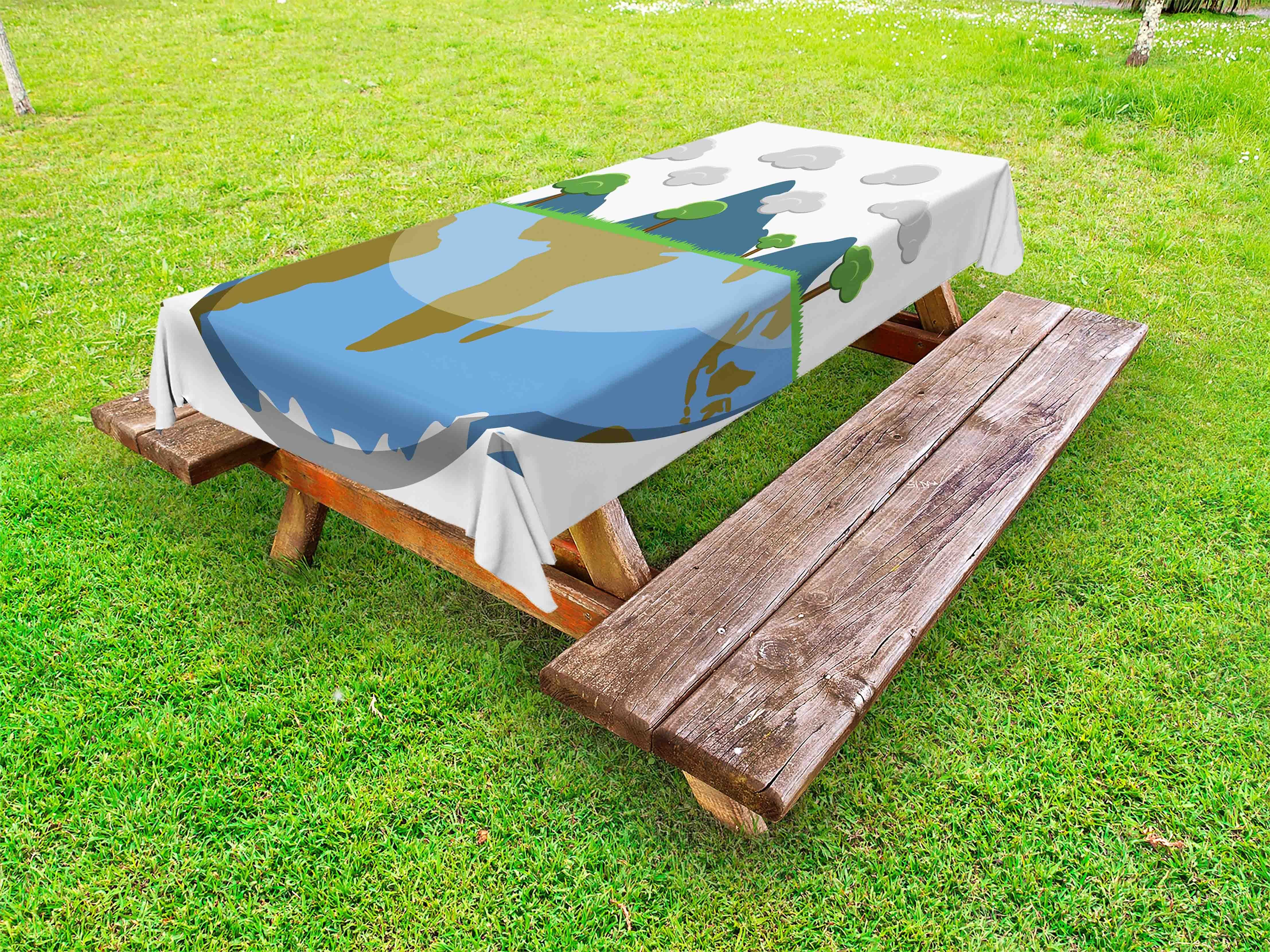 Abakuhaus Tischdecke dekorative waschbare Picknick-Tischdecke, Tag der Erde Berge auf Halb Erde