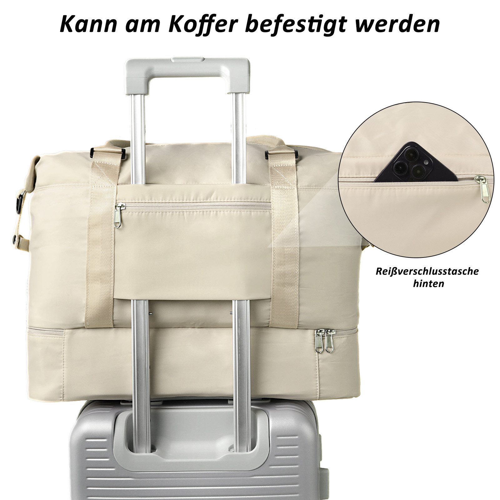 TAN.TOMI Reisetasche Wasserdichter Reise-Seesack - Tragetasche, Sporttasche, Schultertasche (Erweiterbar mit Trolley-Ärmel und Nasstasche), Wochenendtasche für Damen und Herren - Krankenhaus-Tasche