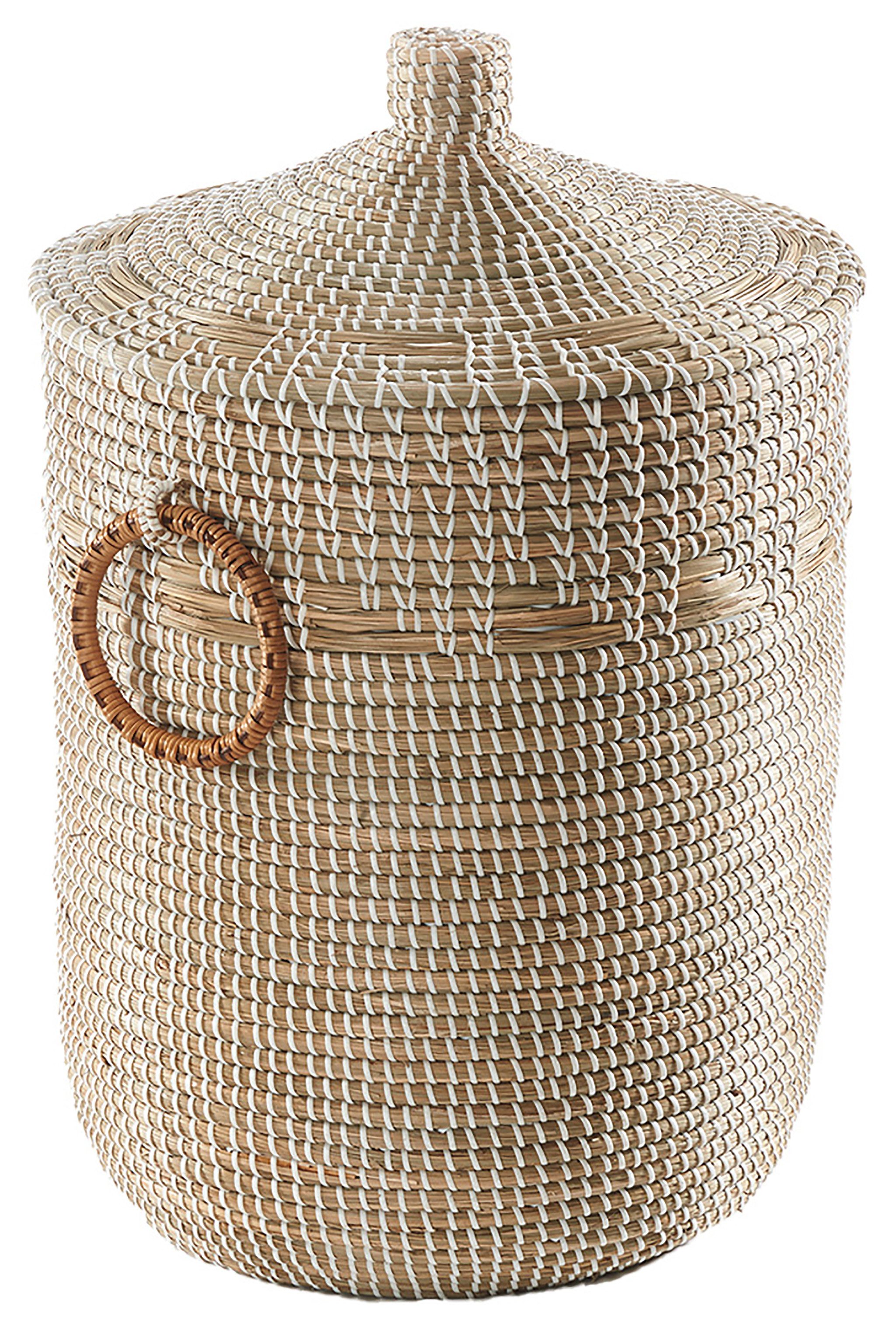 Kobolo Aufbewahrungskorb Schlangenkorb WOMA WHITE aus Seegras mit Deckel (S günstig online kaufen