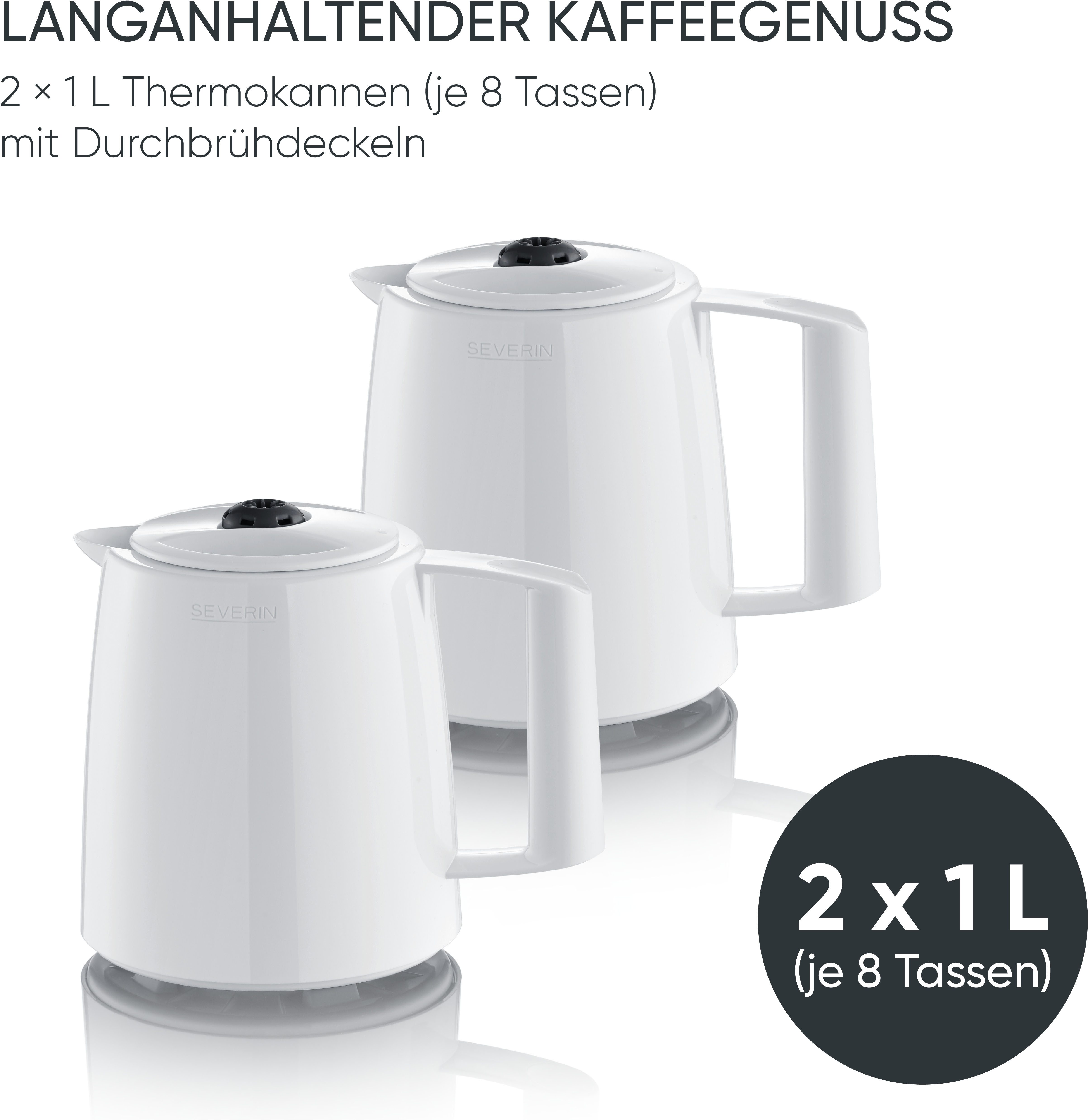 Severin Filterkaffeemaschine KA 9309 mit 2 Thermokannen, 1l Kaffeekanne, Papierfilter 1x4, zwei Theromkannen für doppelten Kaffeegenuss