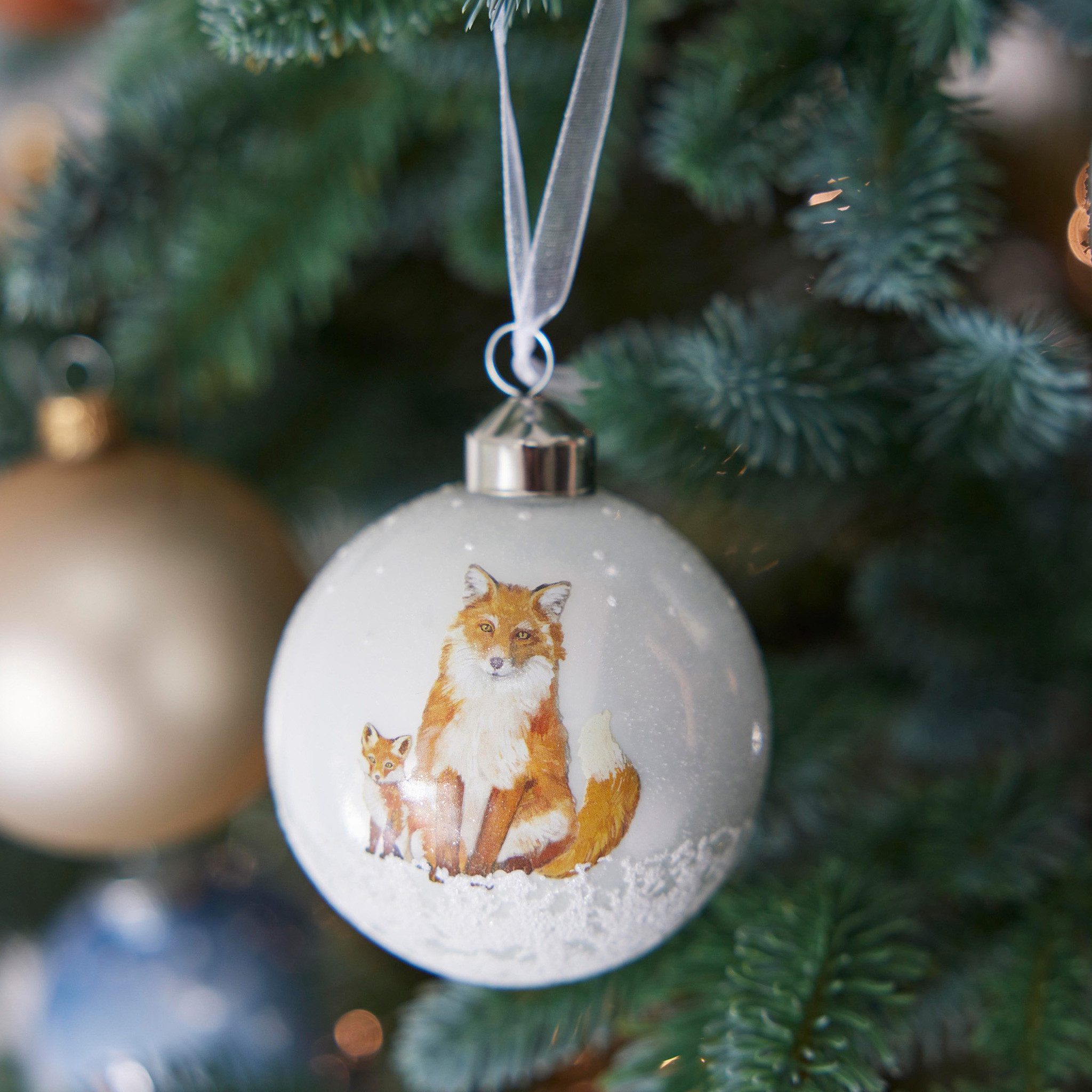 Kaemingk Weihnachtsbaumkugel, Weihnachtskugeln Glas 8cm mit Tier Motiv 12er Set Weiß