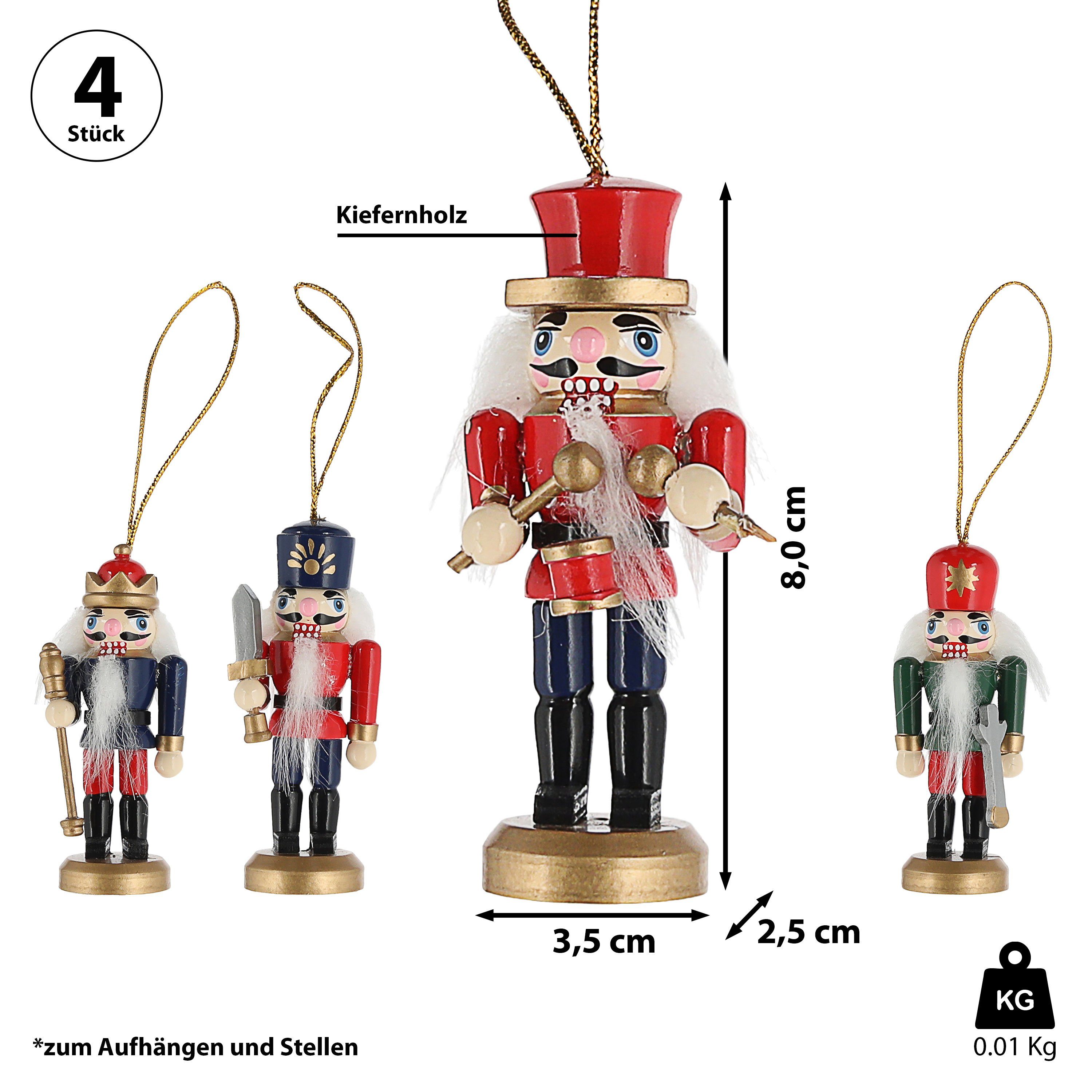 CEPEWA Christbaumschmuck Nussknacker 4er Set bunt 3,5x8x2,5cm Holz Baumschm günstig online kaufen