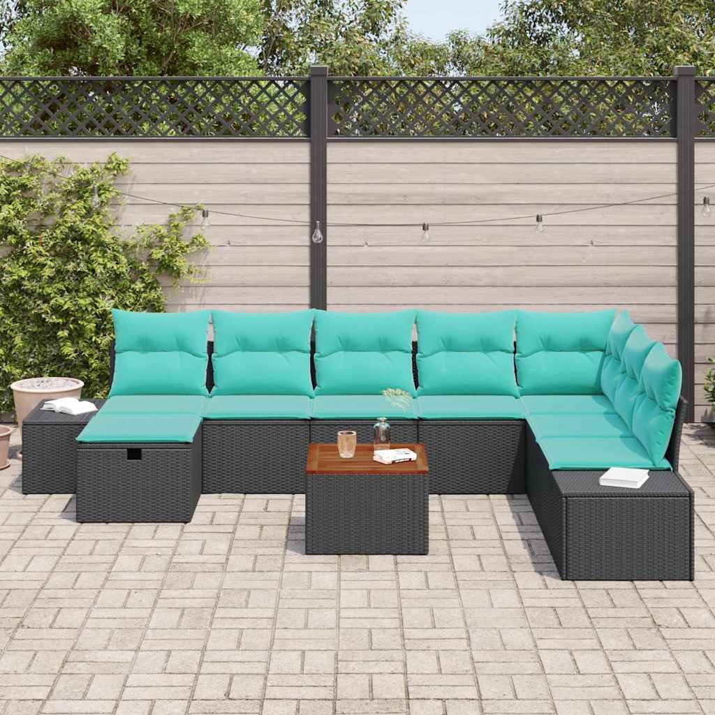 vidaXL Gartenlounge-Set Garten-Sofa-Set 9 Stk. Schwarz Poly Rattan, (9-tlg)