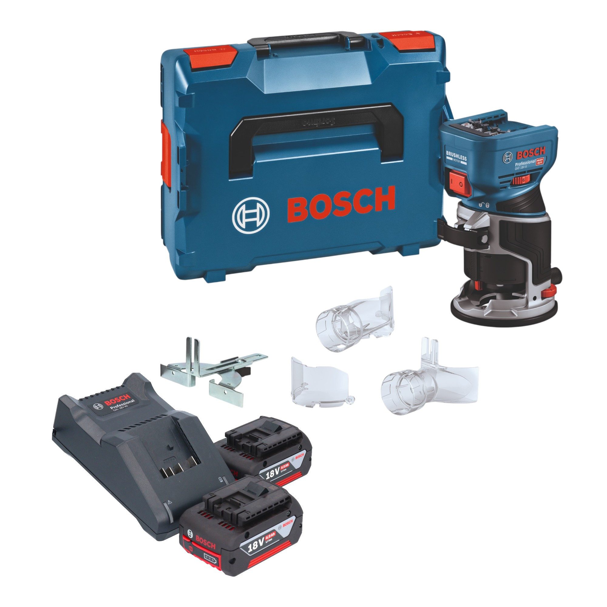 Bosch Professional Oberfräse GKF 18V-8 Professional Akku Kantenfräse 18 V 8,0 mm Brushless + 2x